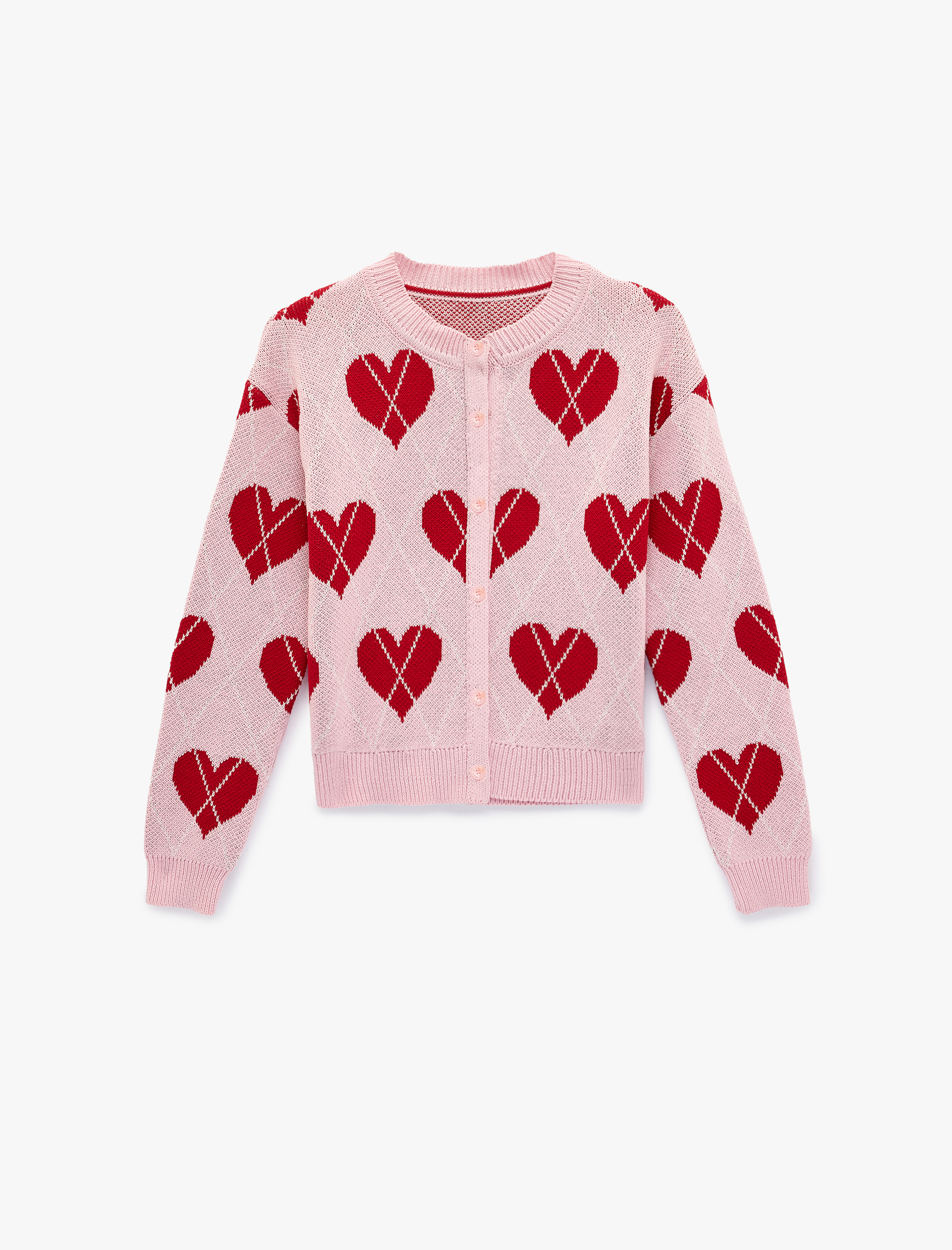   Düğmeli Uzun Kollu Bisiklet Yaka Kalpli Hırka