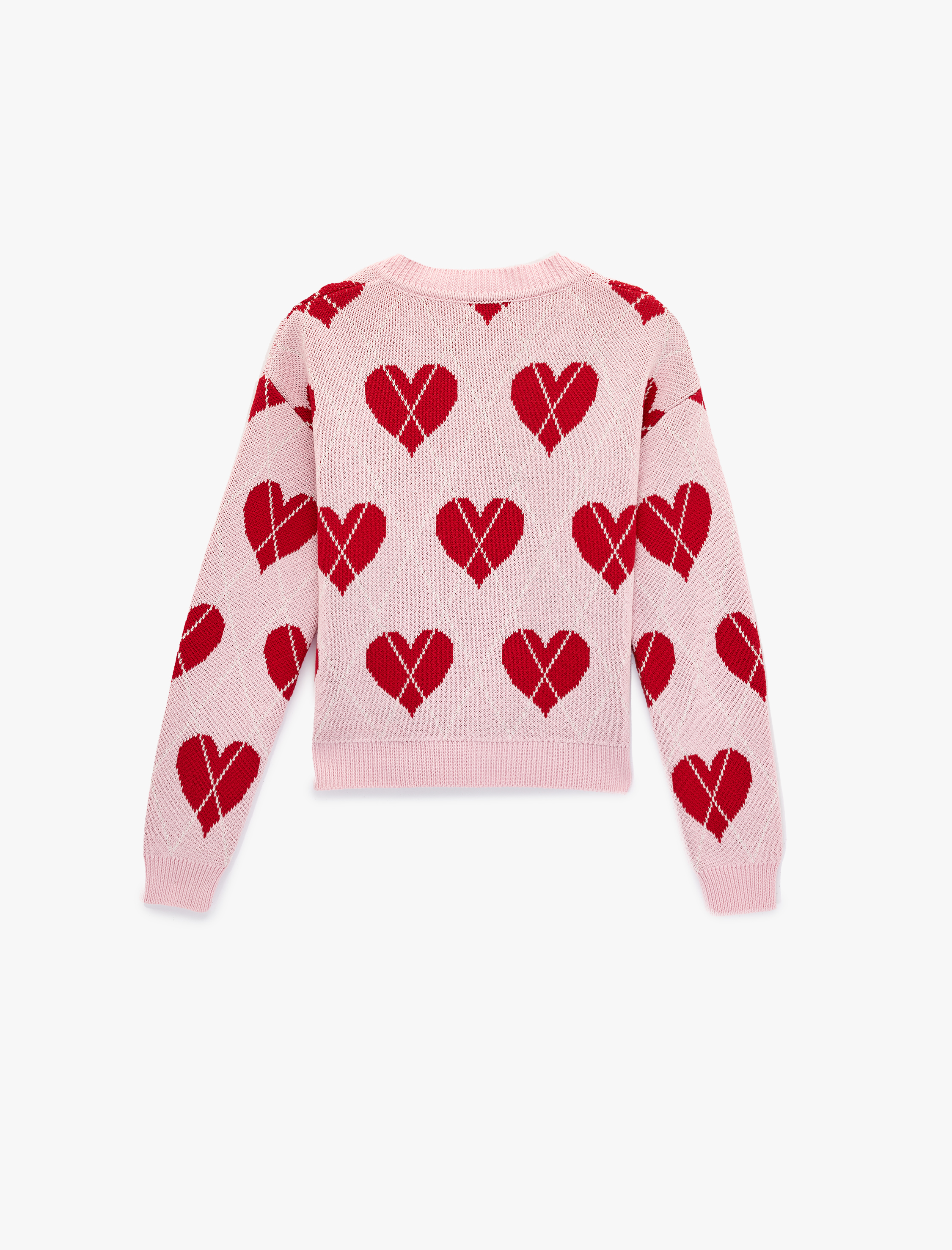   Düğmeli Uzun Kollu Bisiklet Yaka Kalpli Hırka