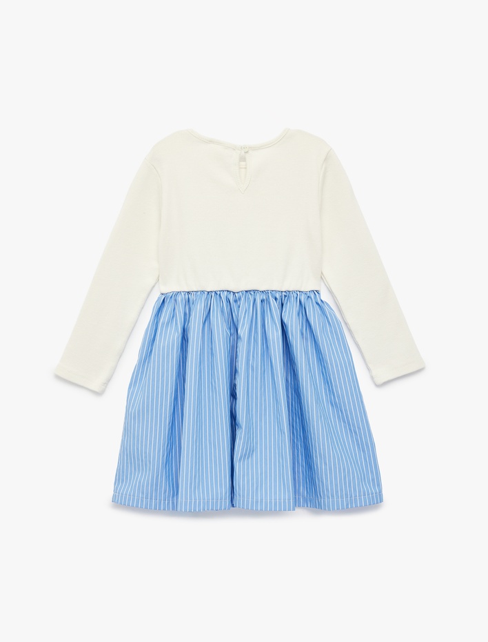 Kız Bebek Kalp Desenli Uzun Kollu Bisiklet Yaka Pamuklu Elbise