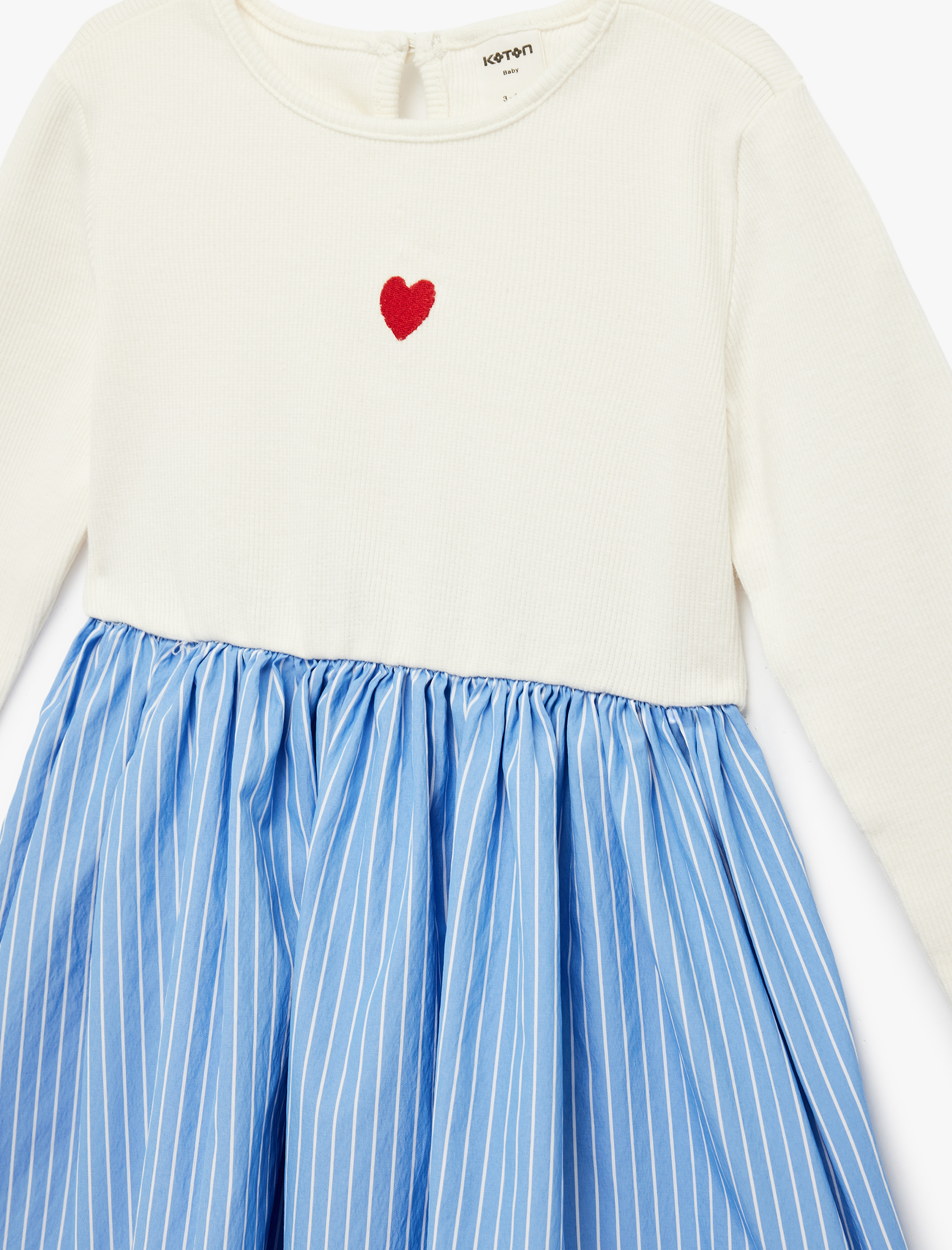  Kız Bebek Kalp Desenli Uzun Kollu Bisiklet Yaka Pamuklu Elbise