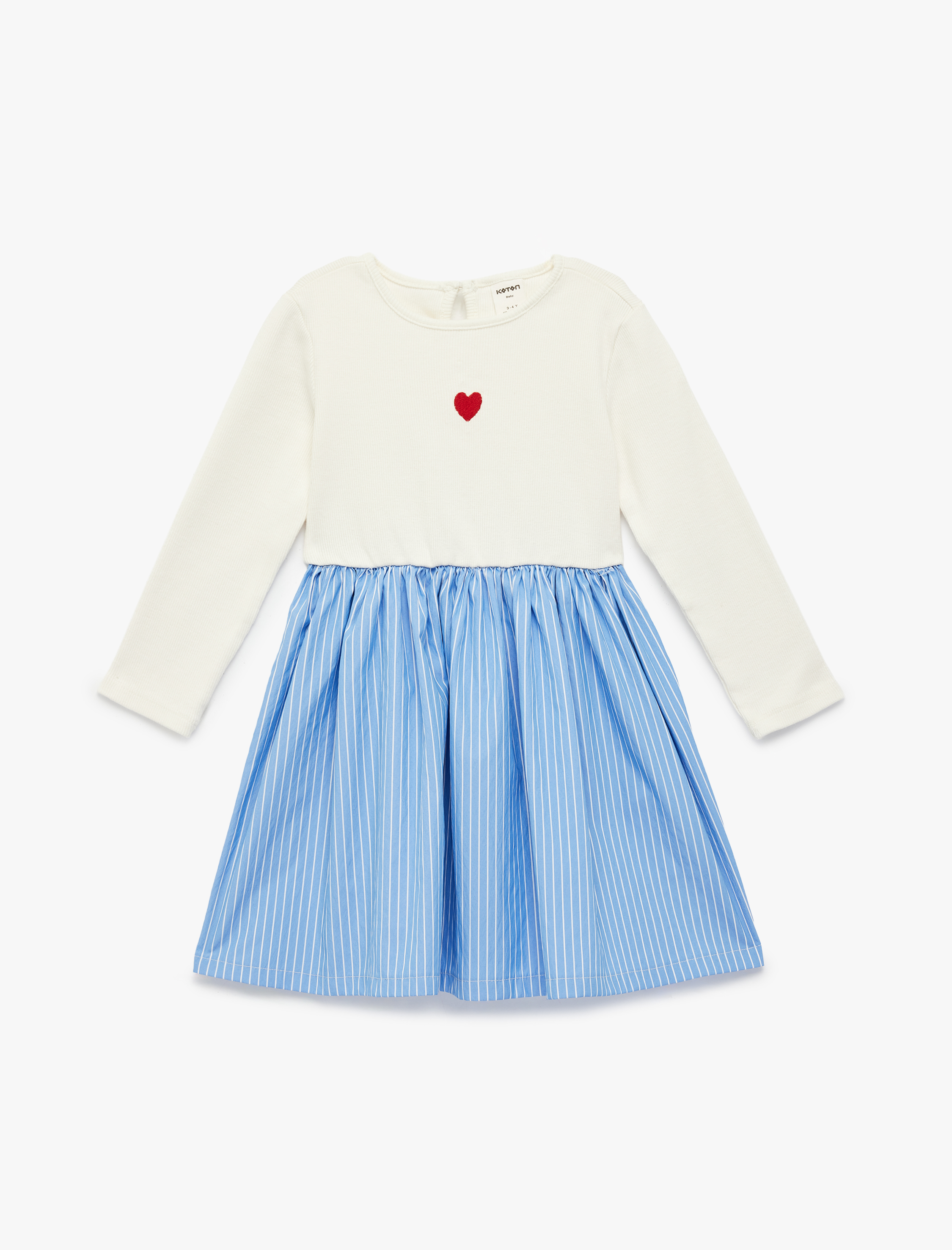  Kız Bebek Kalp Desenli Uzun Kollu Bisiklet Yaka Pamuklu Elbise