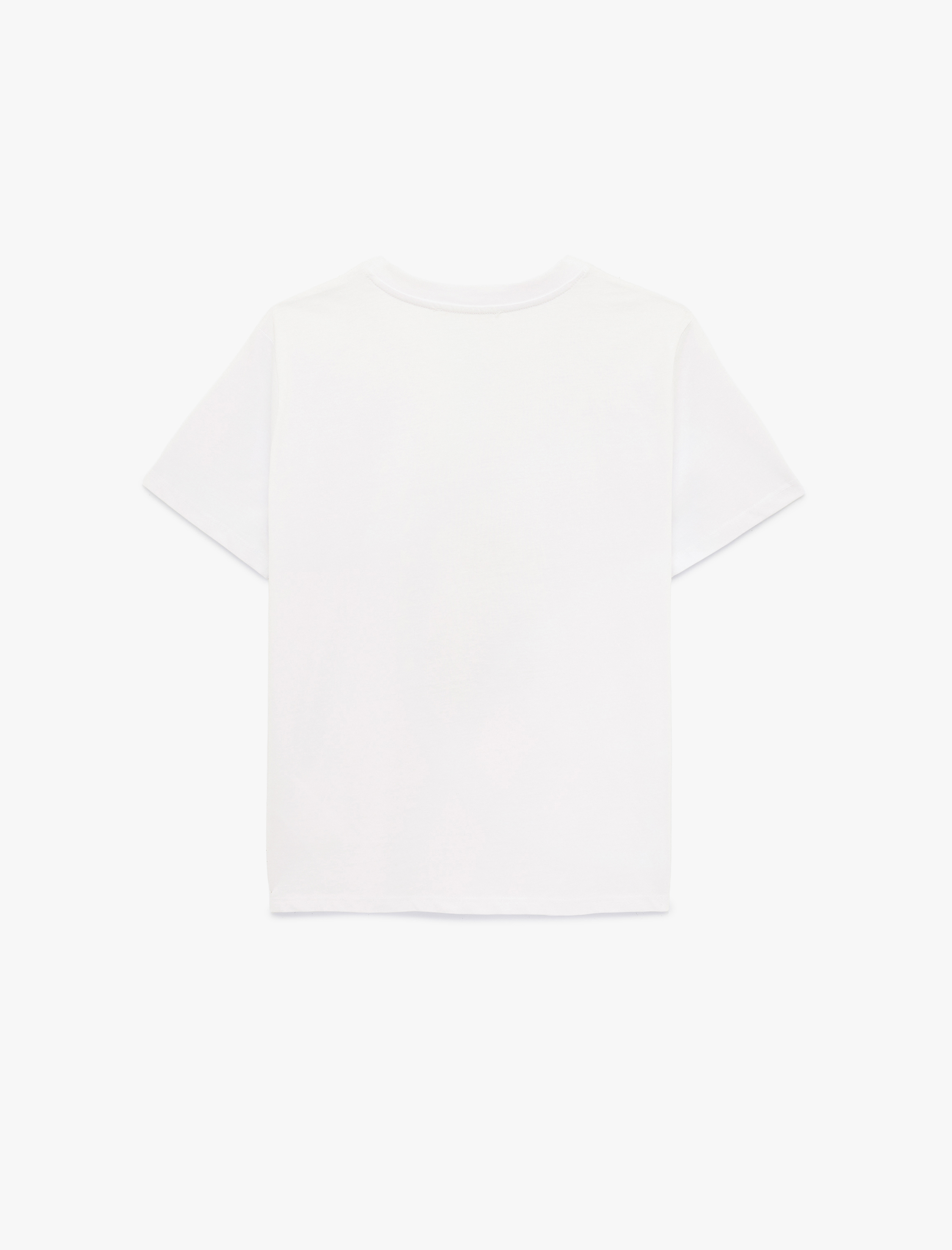   Pamuklu Kısa Kollu Bisiklet Yaka Kelebek Baskılı Tişört