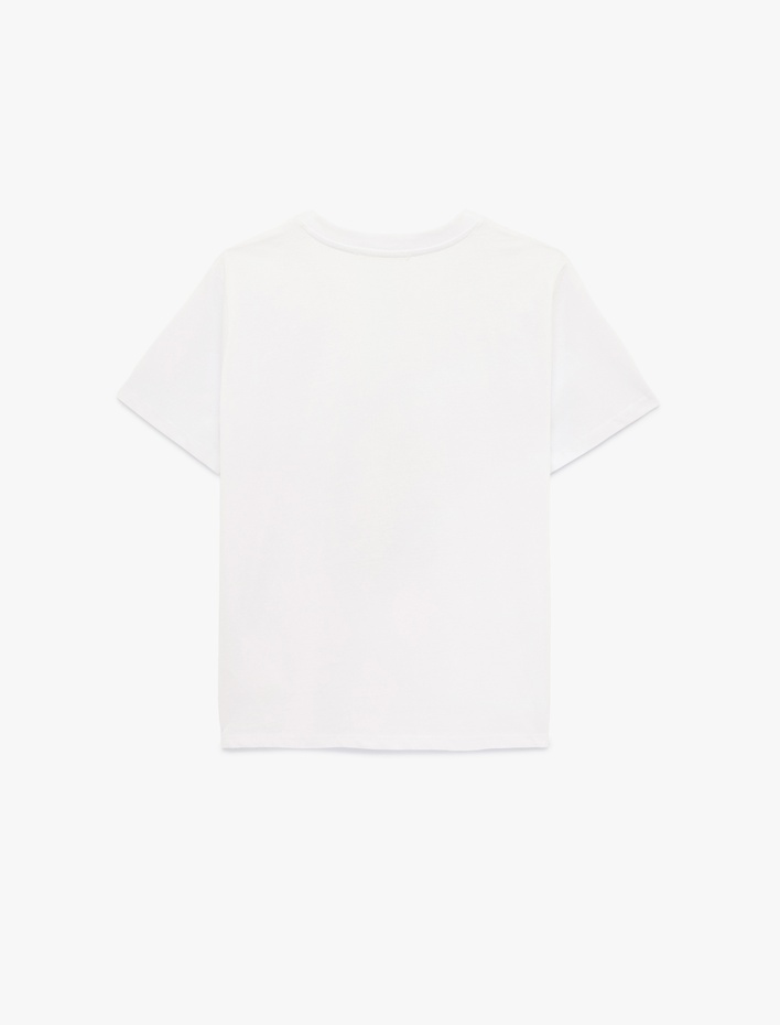  Pamuklu Kısa Kollu Bisiklet Yaka Kelebek Baskılı Tişört