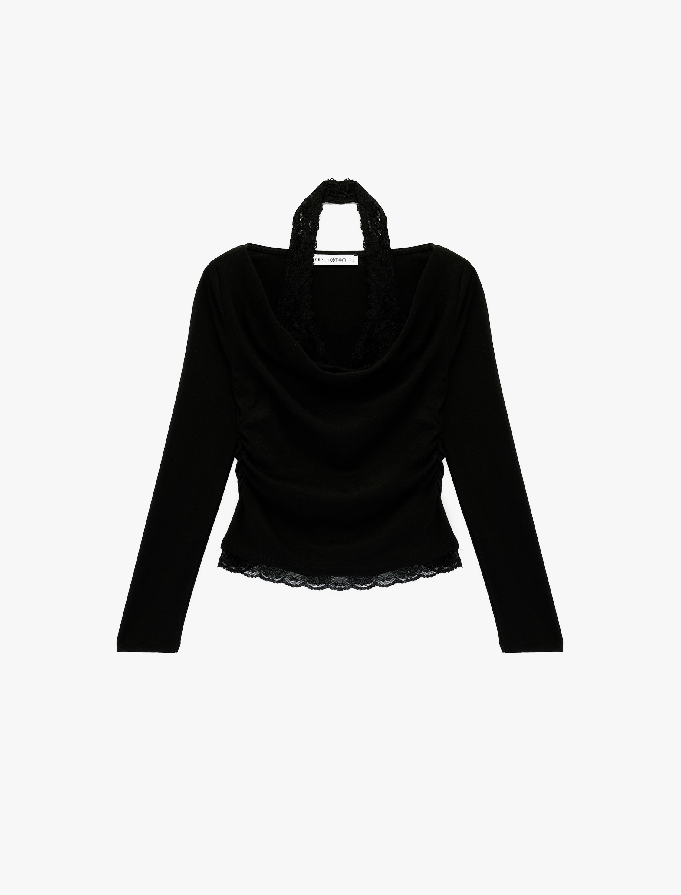   Halter Yaka Dantel Detaylı Slim Fit Uzun Kollu Tişört