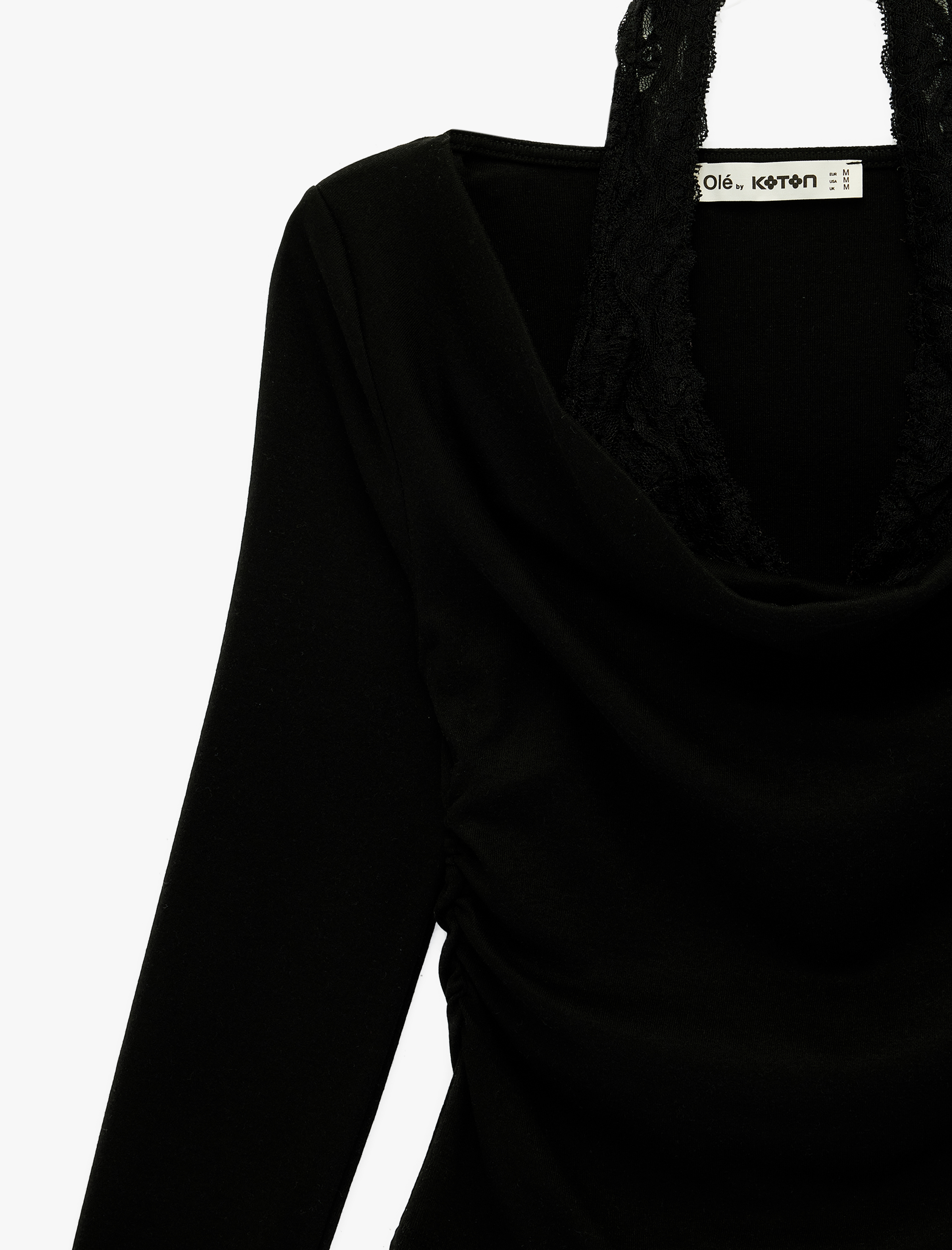   Halter Yaka Dantel Detaylı Slim Fit Uzun Kollu Tişört