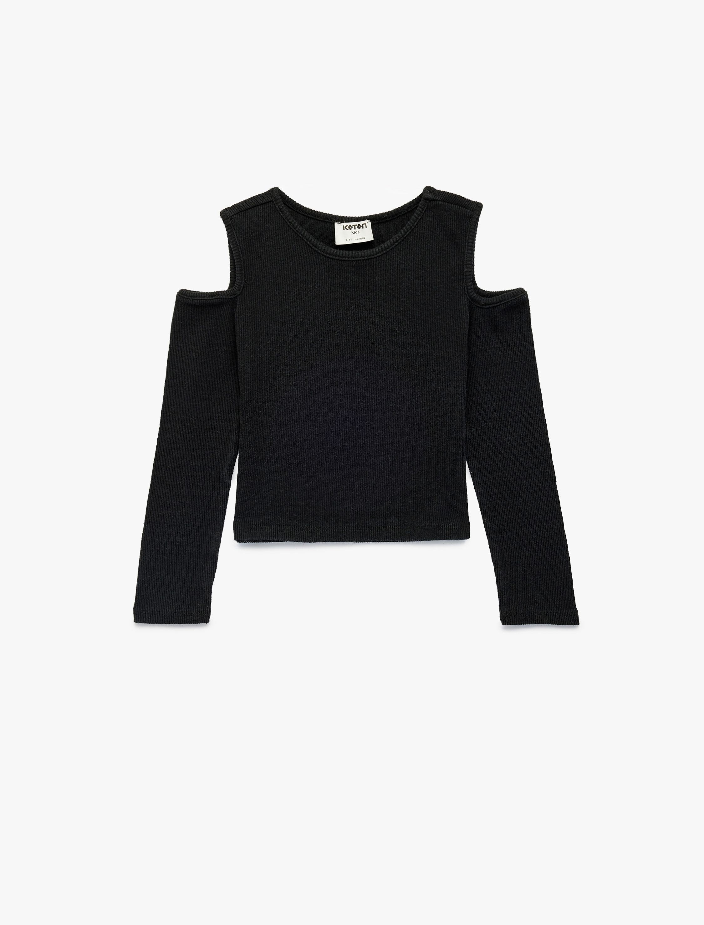  Kız Çocuk Pencere Detaylı Uzun Kollu Bisiklet Yaka Tişört