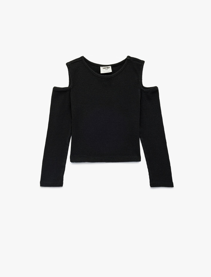 Kız Çocuk Pencere Detaylı Uzun Kollu Bisiklet Yaka Tişört