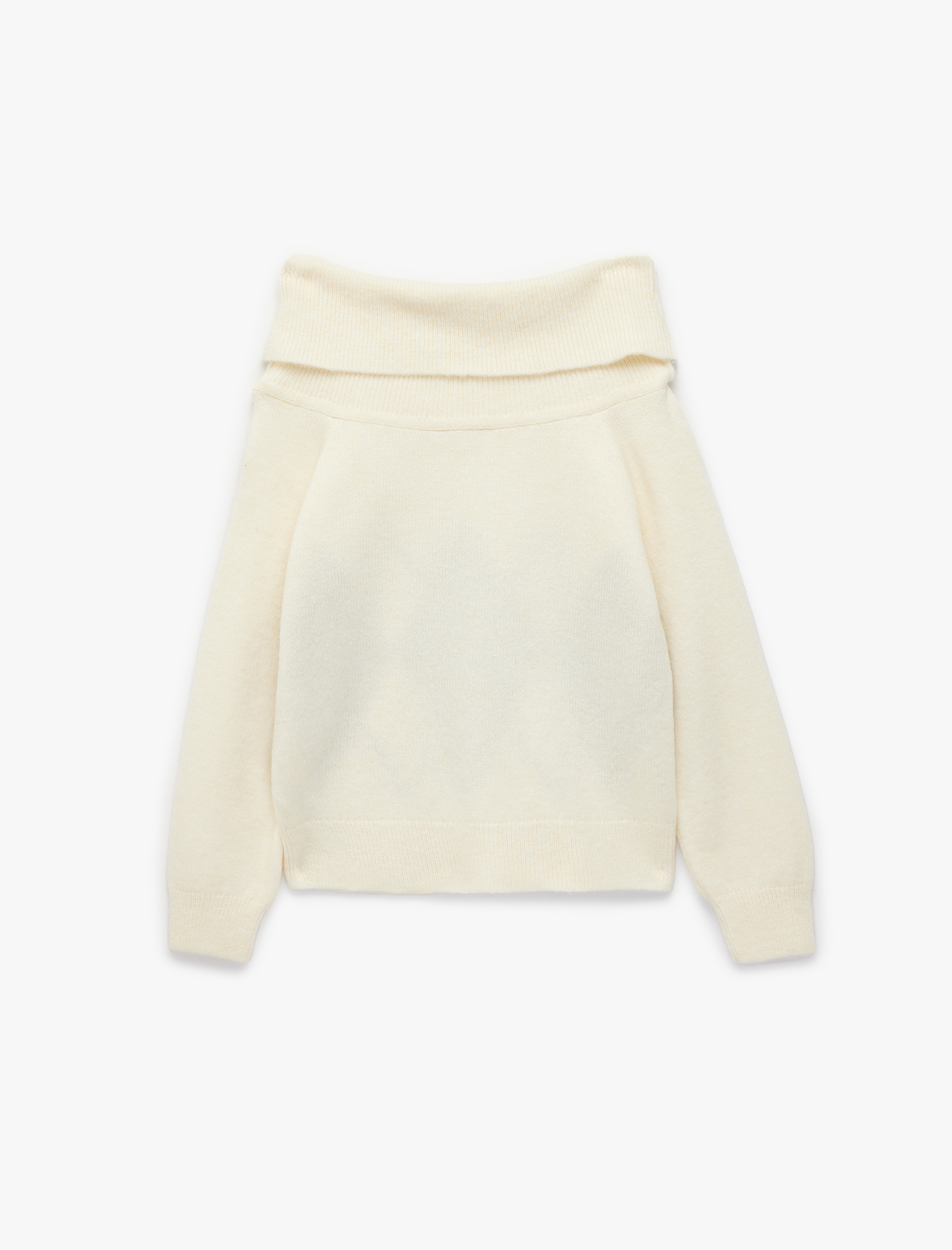   Uzun Kollu Baklava Desenli Kayık Yaka Omzu Açık Triko Kazak