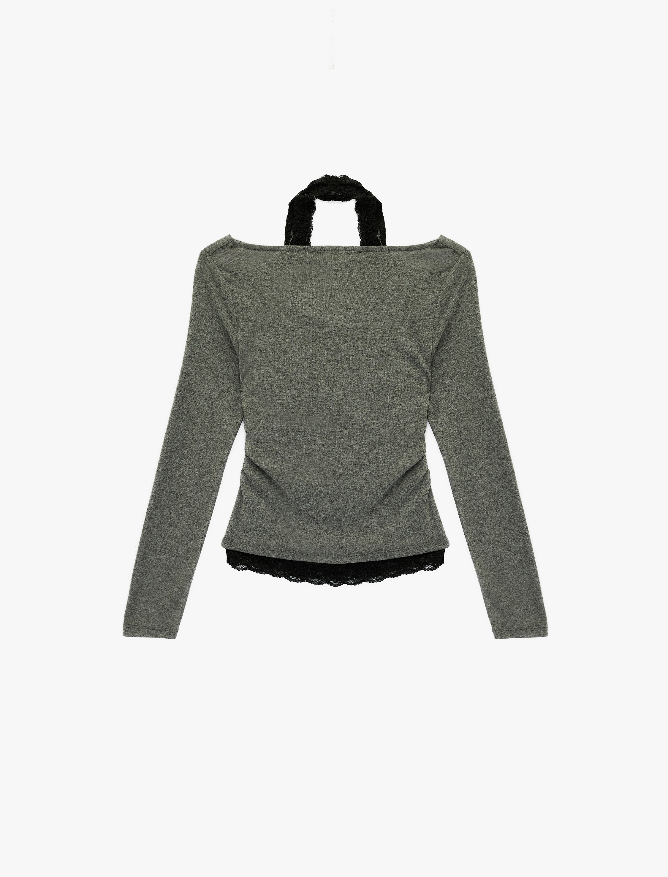   Halter Yaka Dantel Detaylı Slim Fit Uzun Kollu Tişört