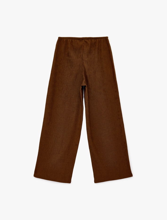  Bürümcük Kumaş Beli Bağcıklı Geniş Paça Bol Pantolon