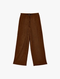 Bürümcük Kumaş Beli Bağcıklı Geniş Paça Bol Pantolon