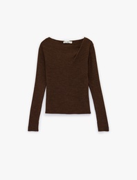 Slim Fit Uzun Kollu Asimetrik Yaka Triko Kazak