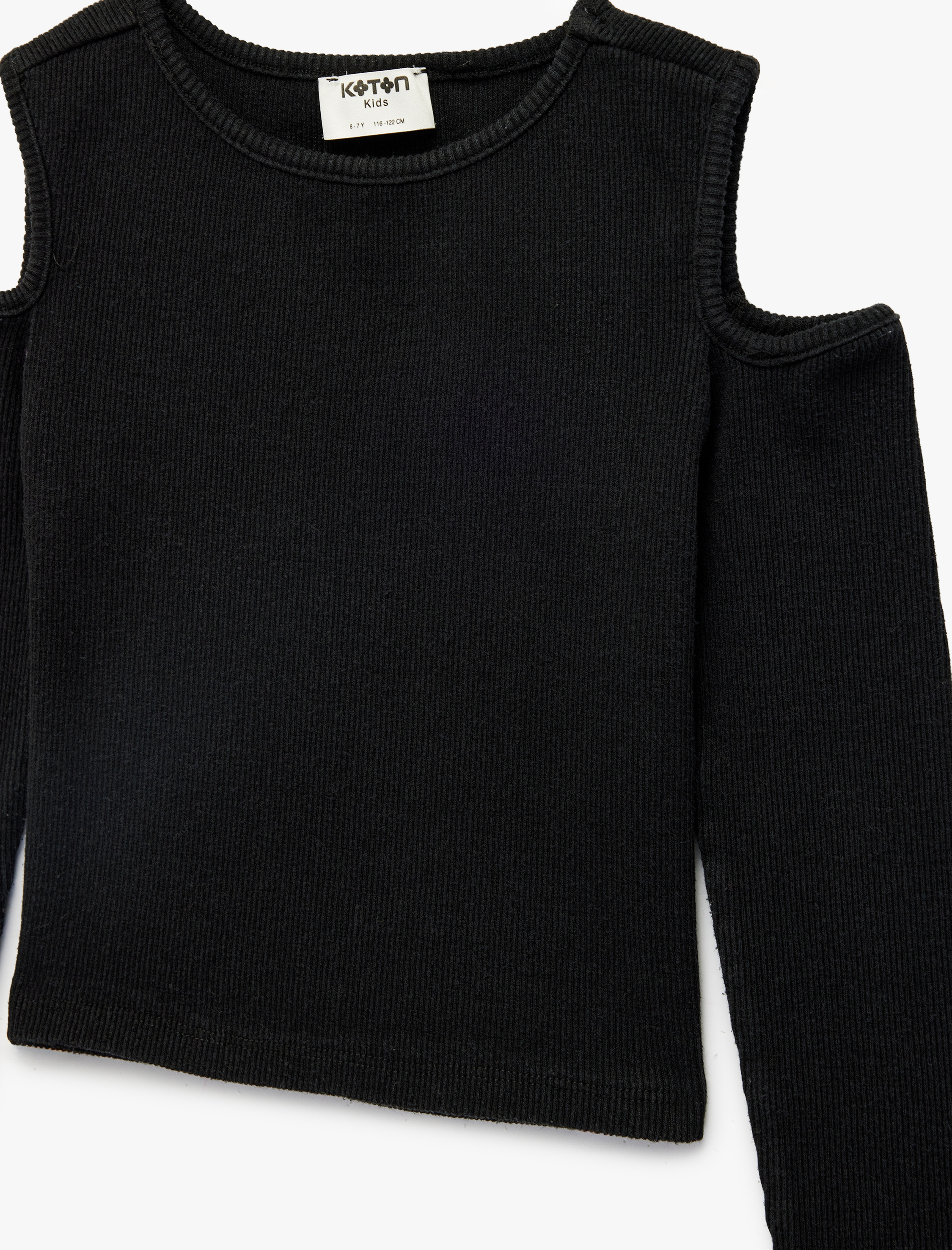  Kız Çocuk Pencere Detaylı Uzun Kollu Bisiklet Yaka Tişört