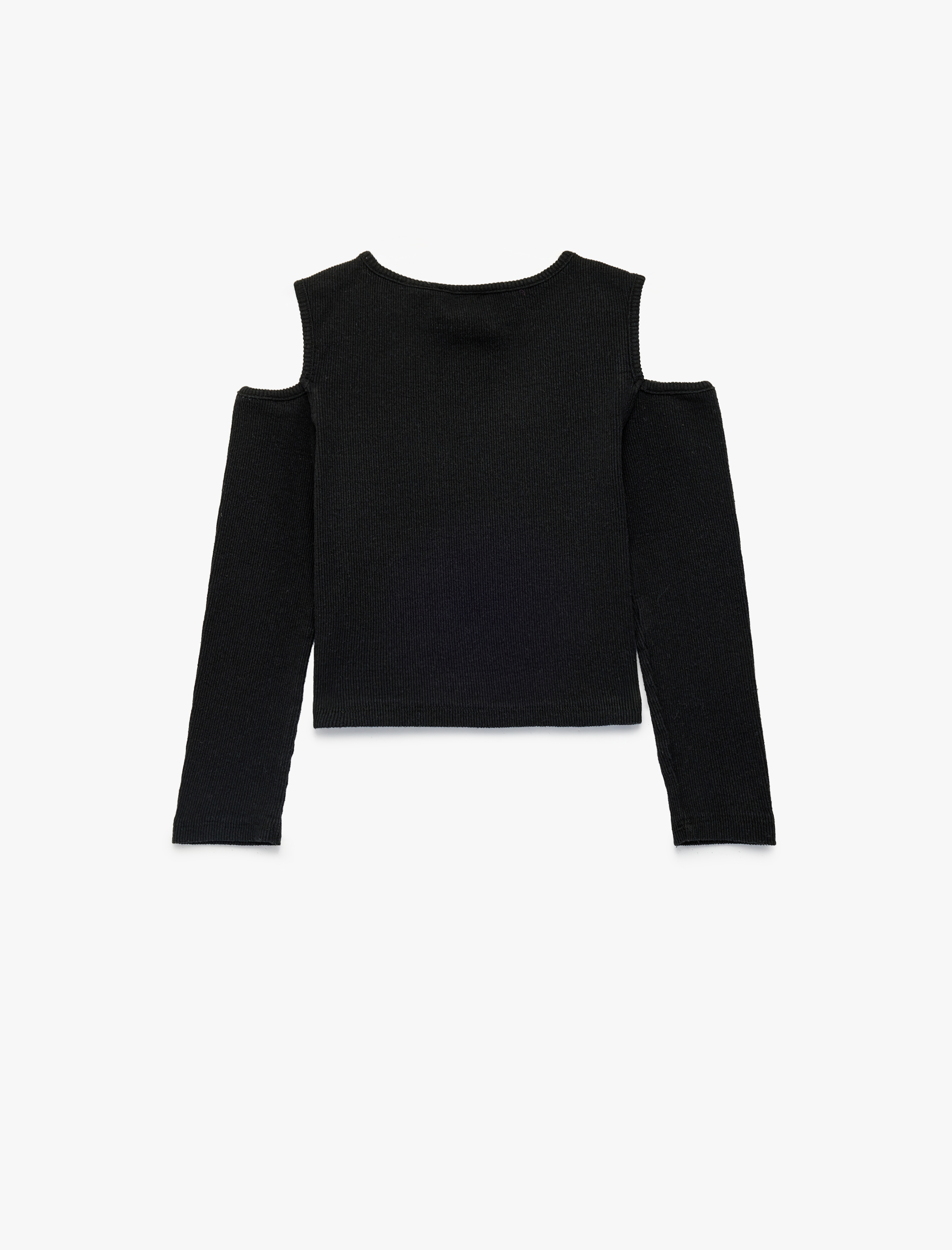  Kız Çocuk Pencere Detaylı Uzun Kollu Bisiklet Yaka Tişört