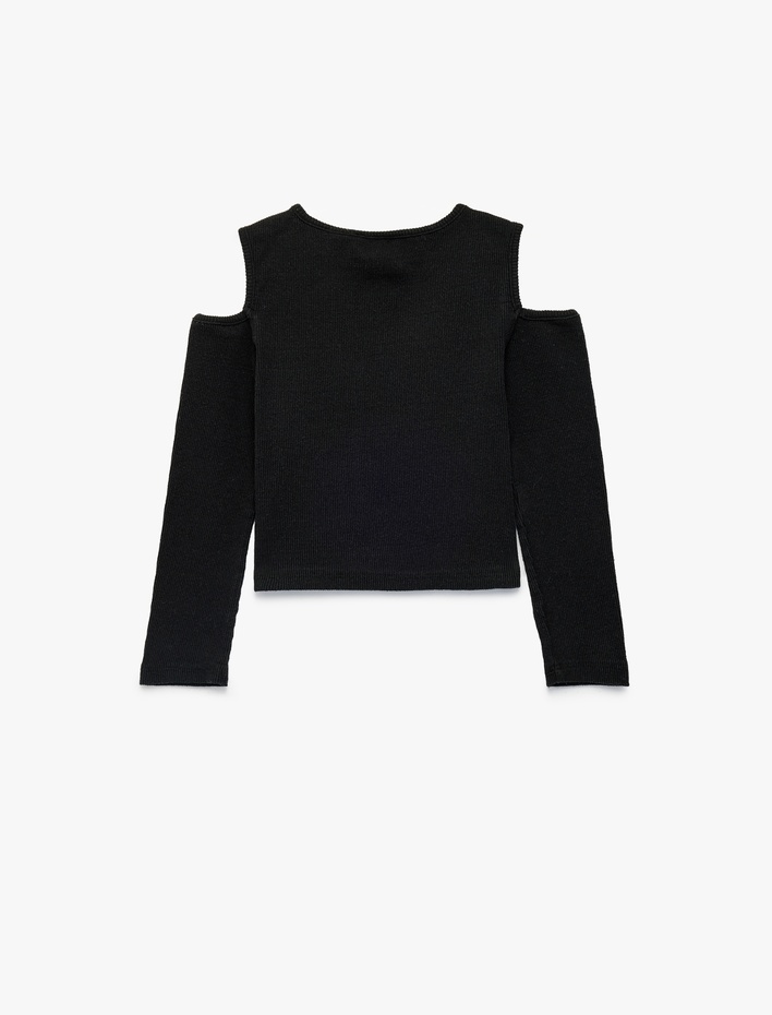 Kız Çocuk Pencere Detaylı Uzun Kollu Bisiklet Yaka Tişört