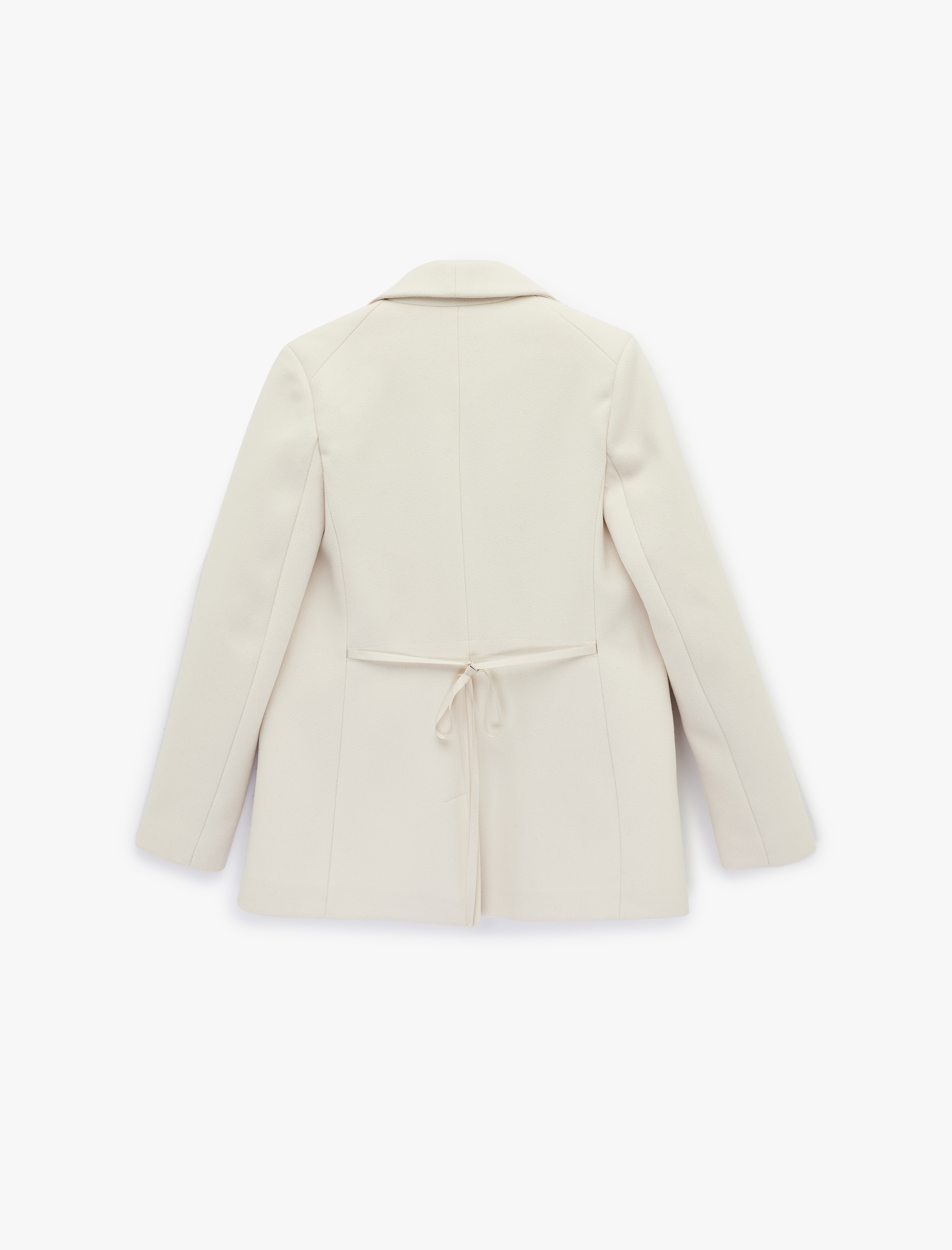   Uzun Kollu Arkası Bağlama Detaylı Kruvaze Kaşe Blazer Ceket