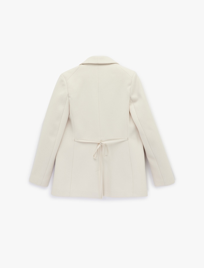  Uzun Kollu Arkası Bağlama Detaylı Kruvaze Kaşe Blazer Ceket