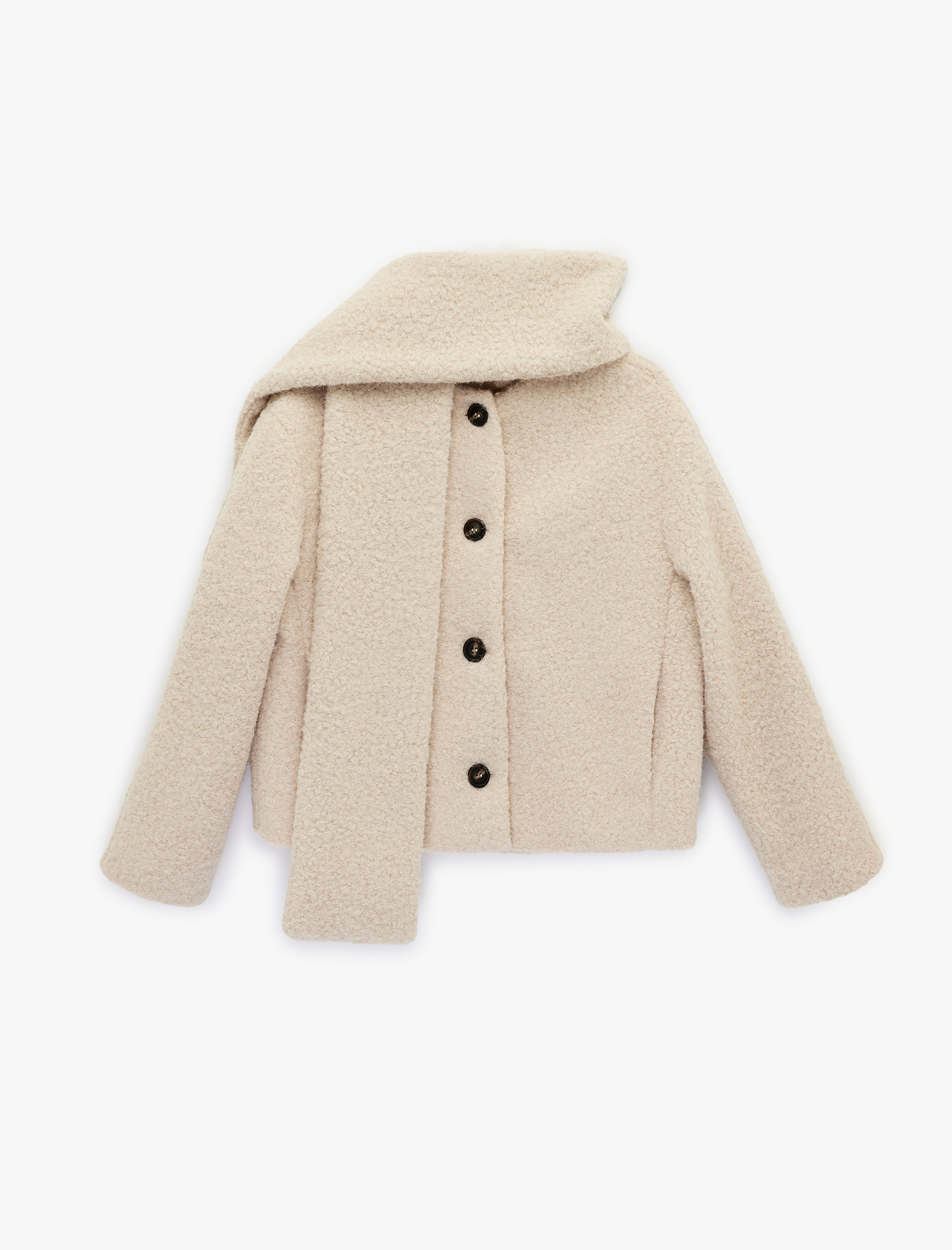   Düğmeli Cepli Uzun Kollu Kısa Atkılı Peluş Mont