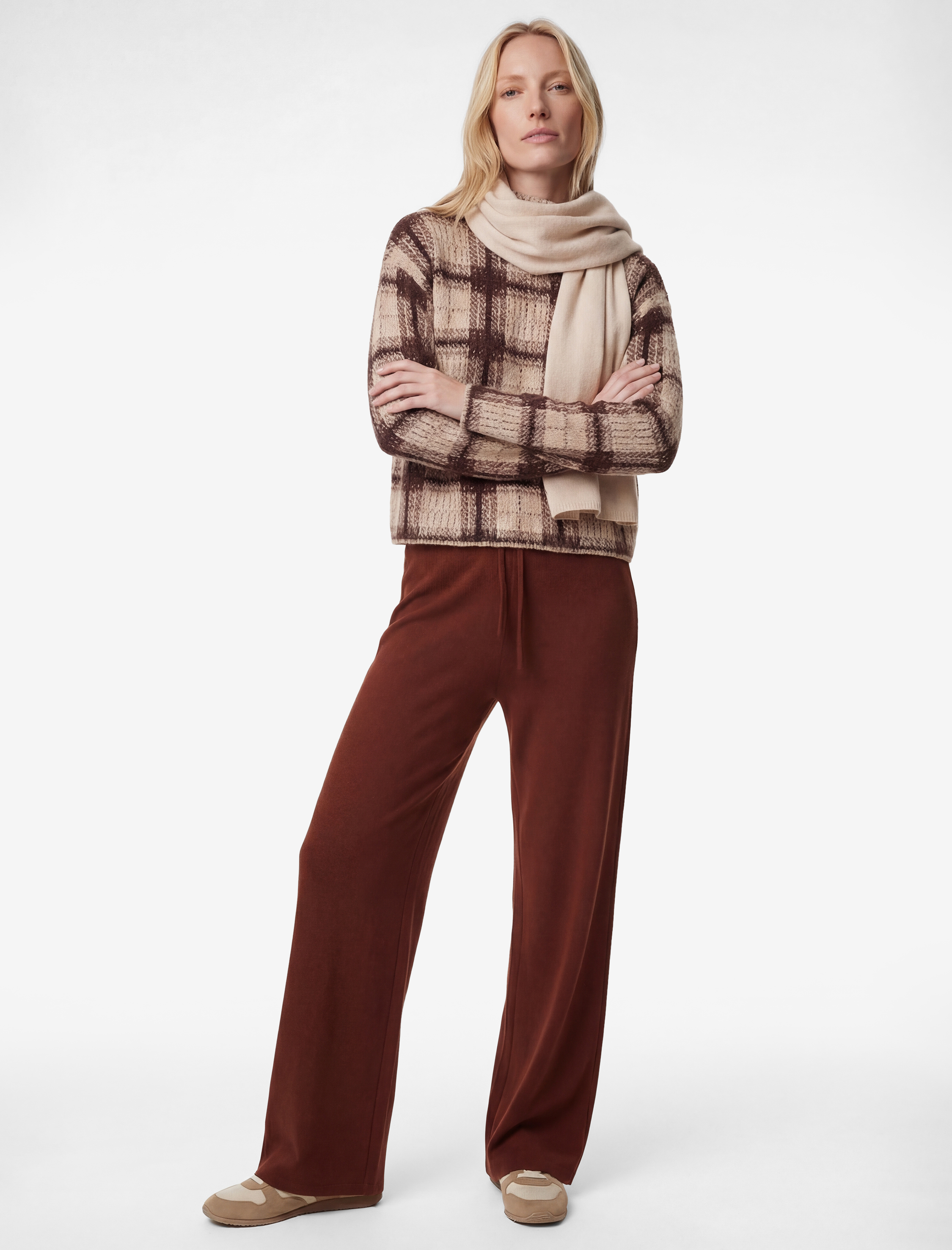   Beli Lastikli Bağlamalı Dokulu Uzun Geniş Paça Pantolon