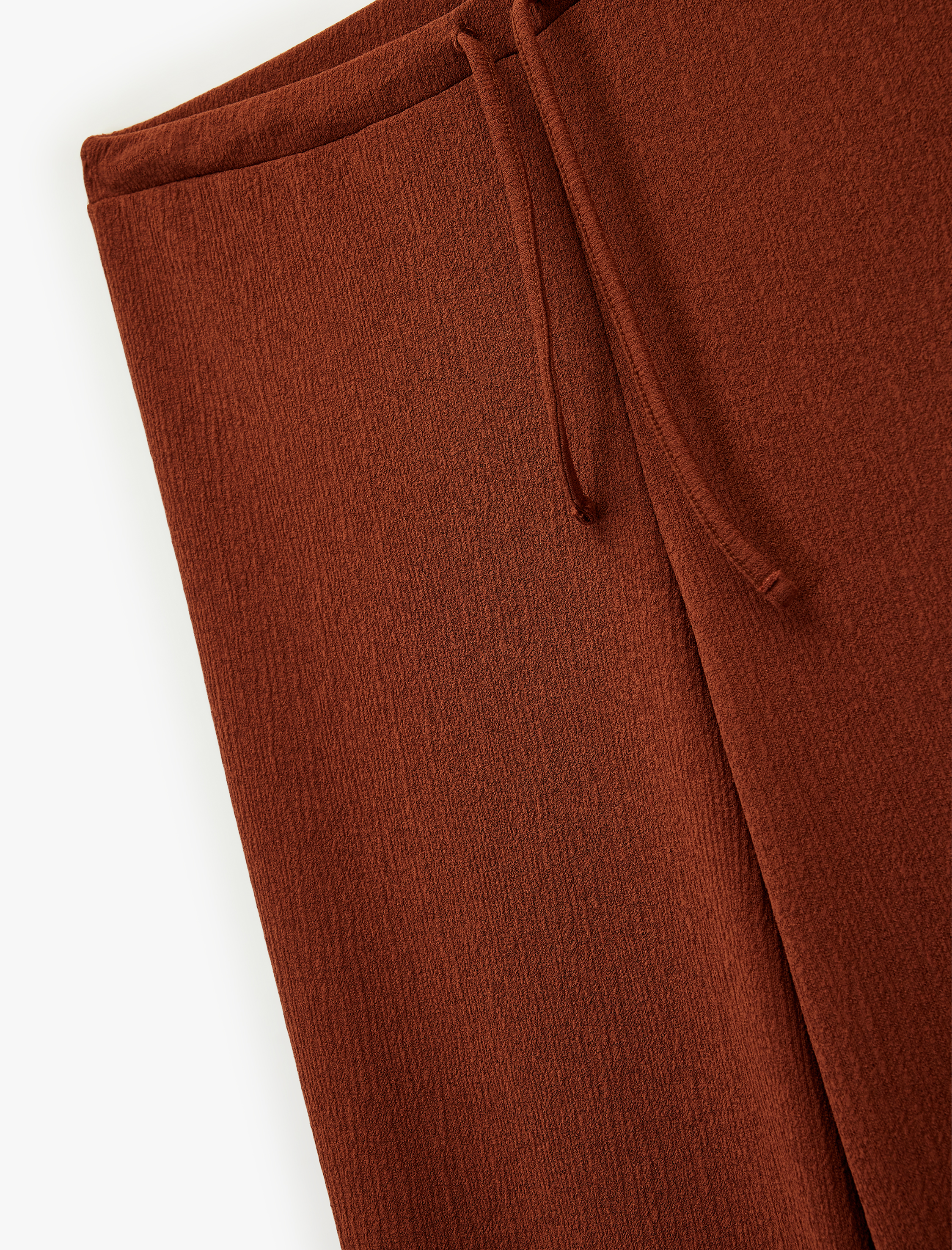   Beli Lastikli Bağlamalı Dokulu Uzun Geniş Paça Pantolon