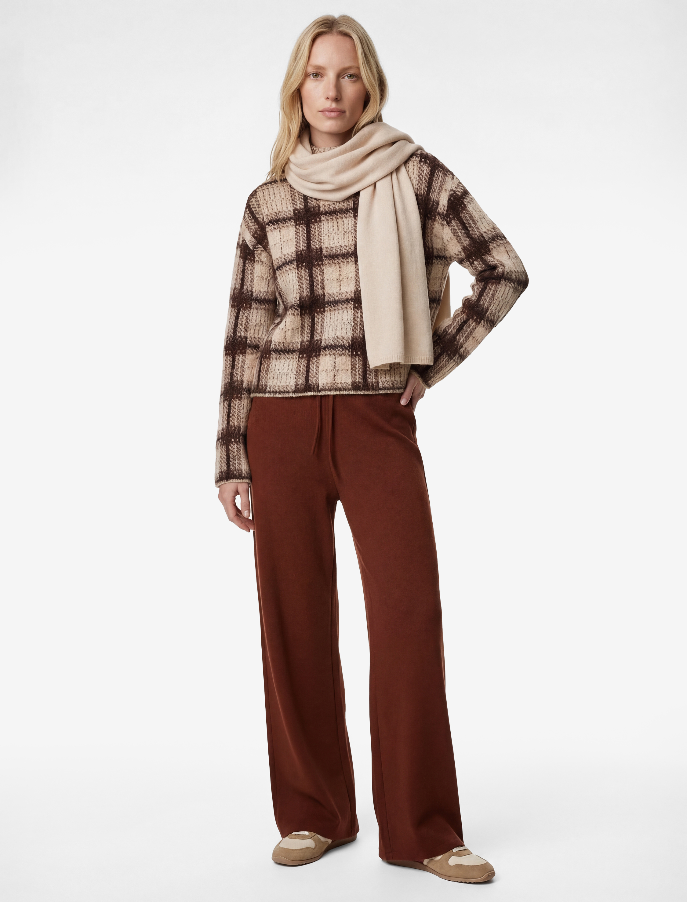   Beli Lastikli Bağlamalı Dokulu Uzun Geniş Paça Pantolon