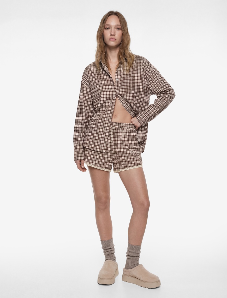 Koton Kadın Şort Pijama Altı Ekose Desenli Fırfırlı