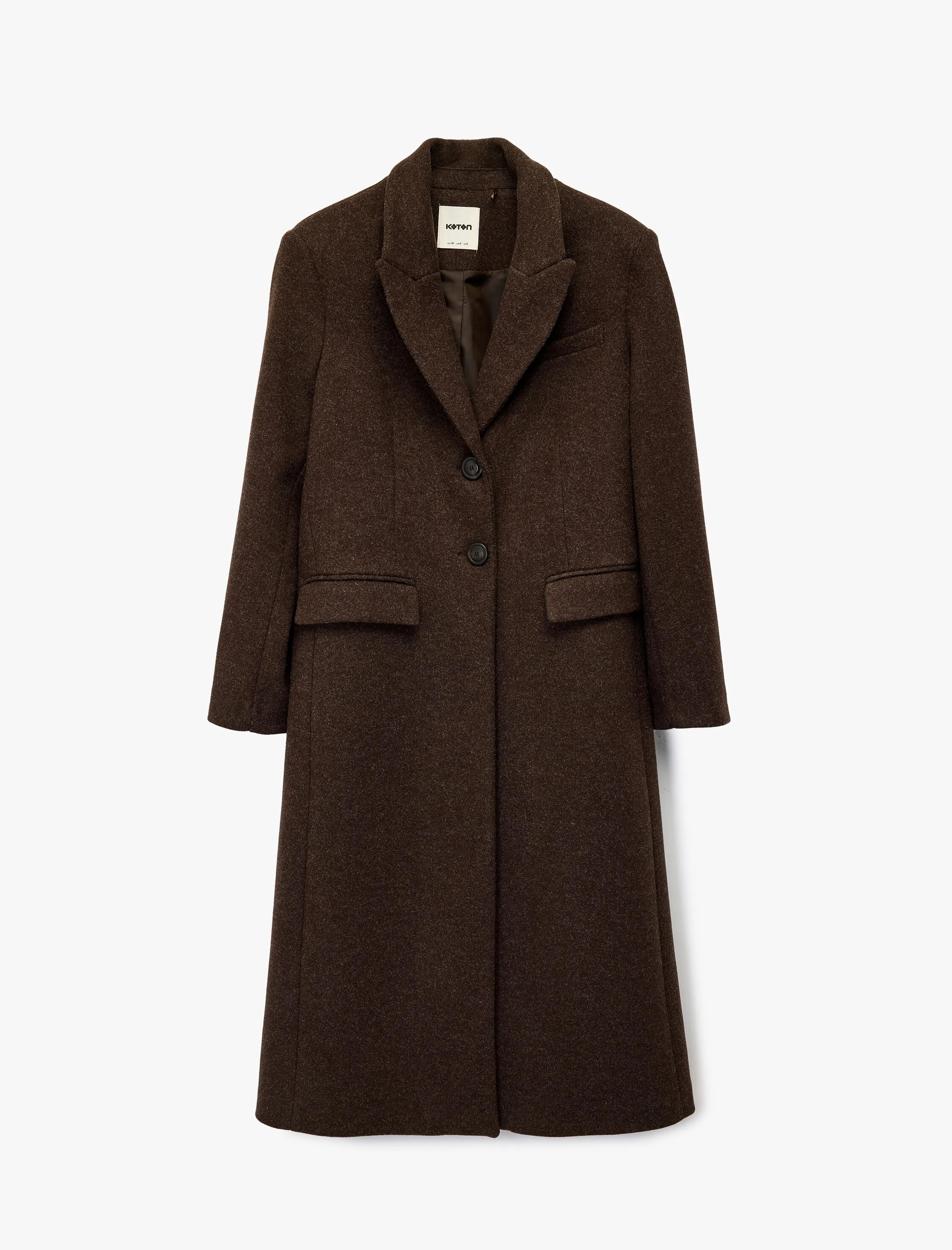   Uzun Kollu Düğmeli Cepli Uzun Kaşe Kaban