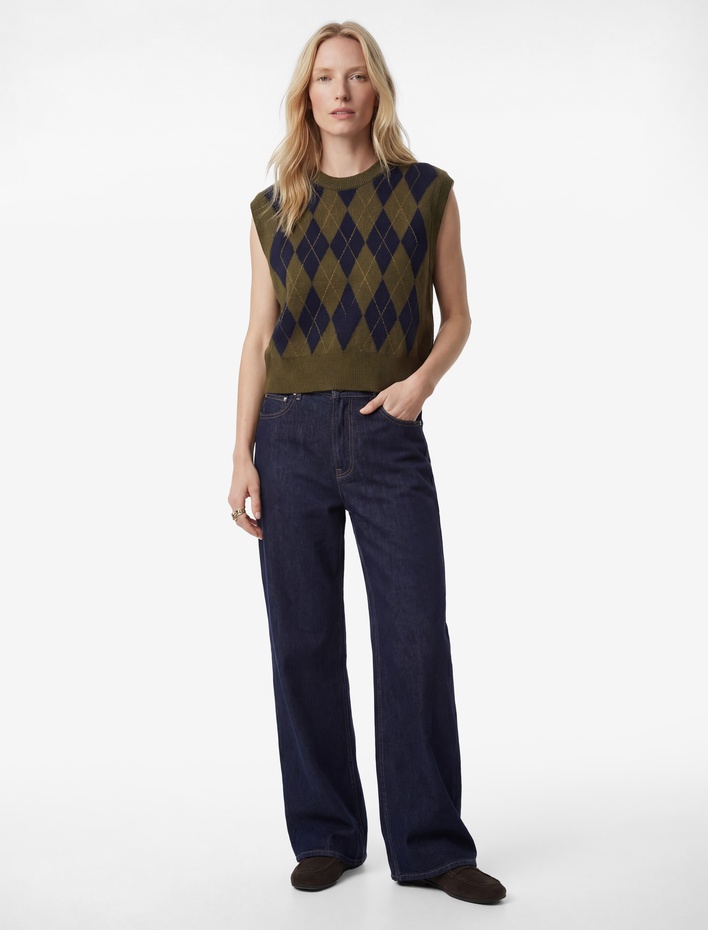  Bisiklet Yaka Baklava Desenli Triko Süveter