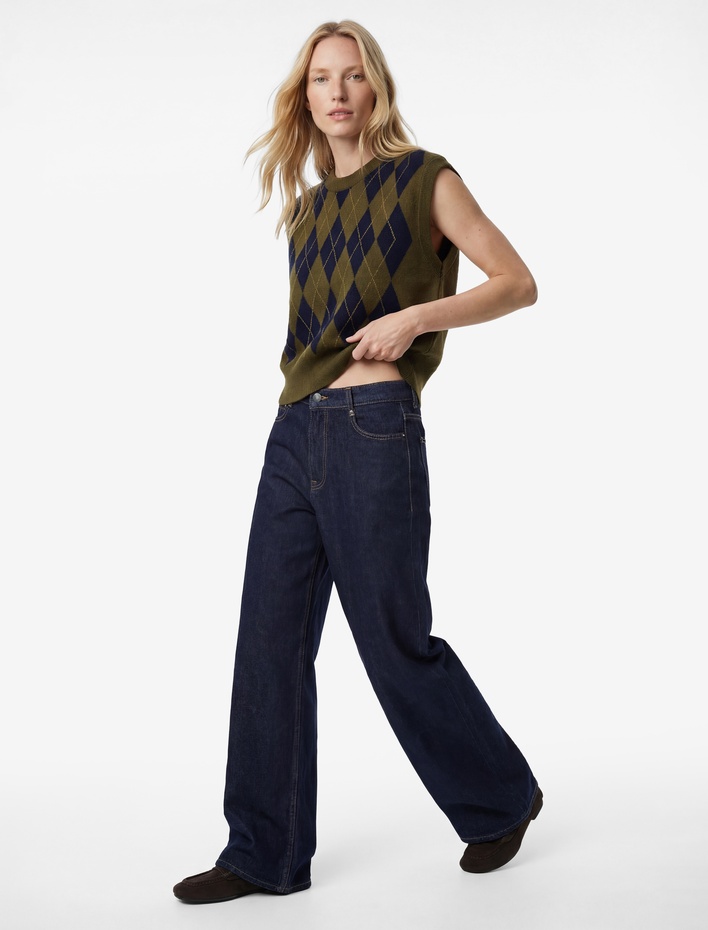  Bisiklet Yaka Baklava Desenli Triko Süveter