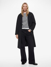 Kuşak Detaylı Düğmeli Kruvaze Uzun Kollu Kaşe Kaban