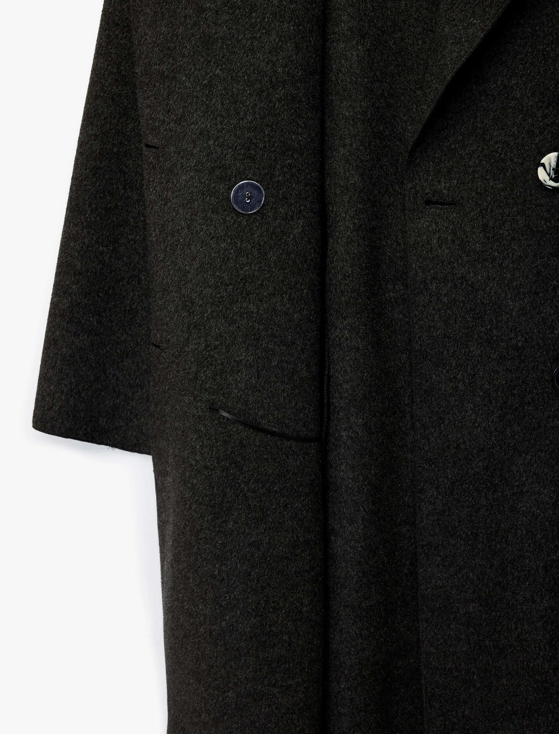   Kuşak Detaylı Düğmeli Kruvaze Uzun Kollu Kaşe Kaban