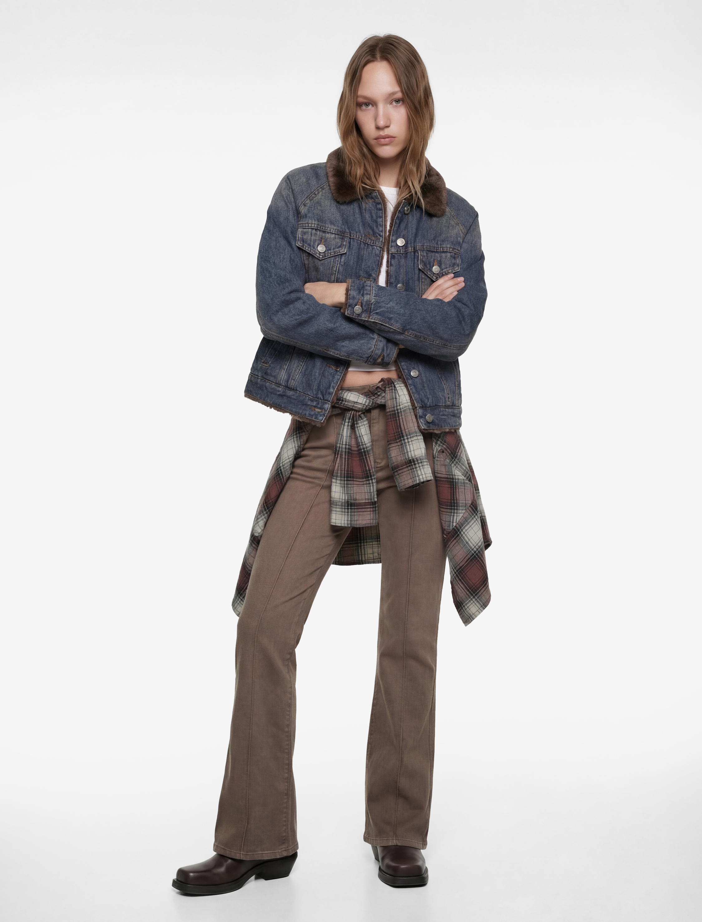   Slim Fit Normal Bel Cep Detaylı Nervürlü İspanyol Paça Pantolon - Flare Jeans