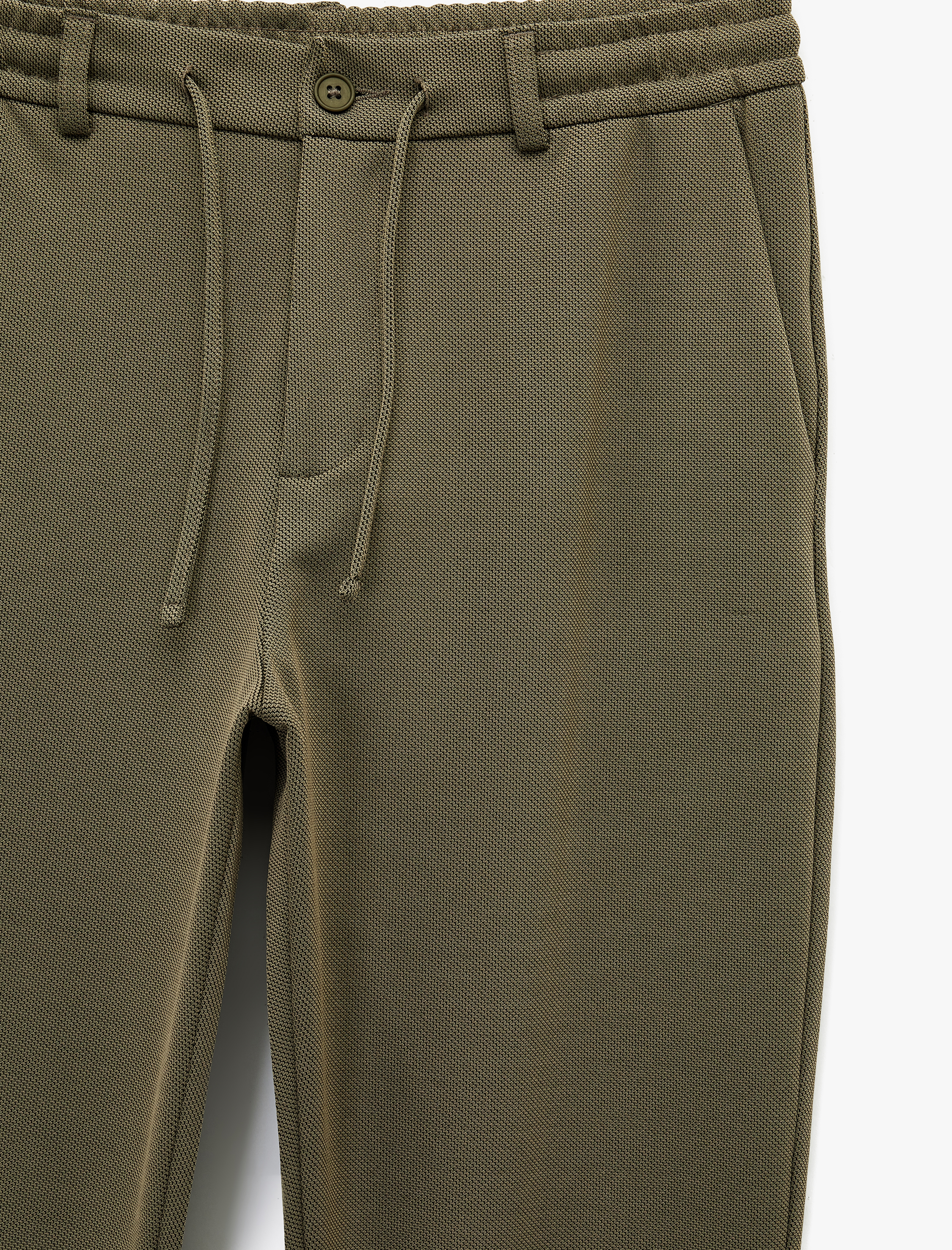   Beli Bağcıklı Düğmeli Pike Kumaş Cep Detaylı Duble Paça Slim Fit Pantolon