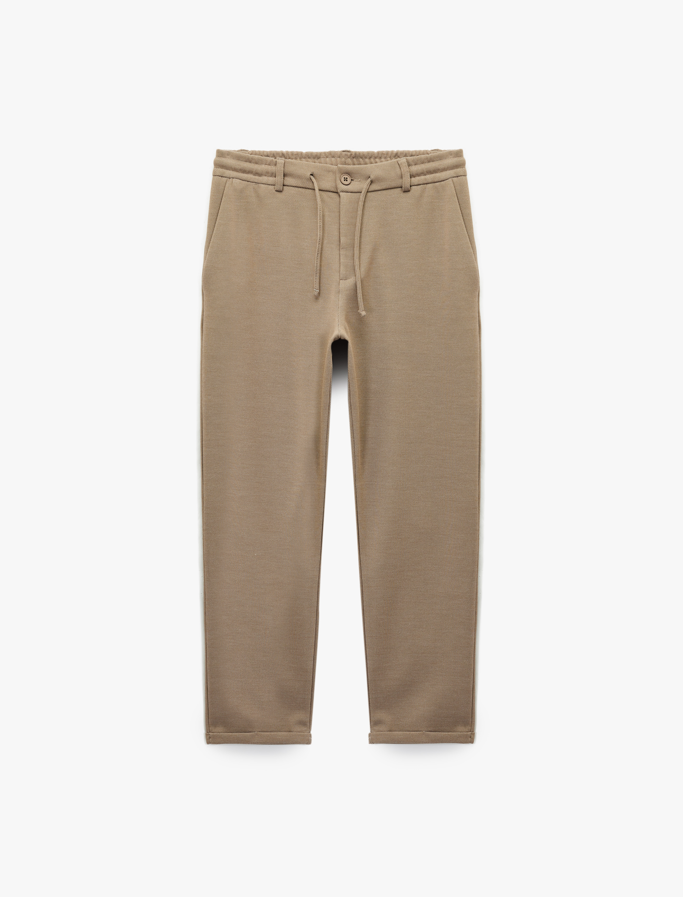   Beli Bağcıklı Düğmeli Pike Kumaş Cep Detaylı Duble Paça Slim Fit Pantolon