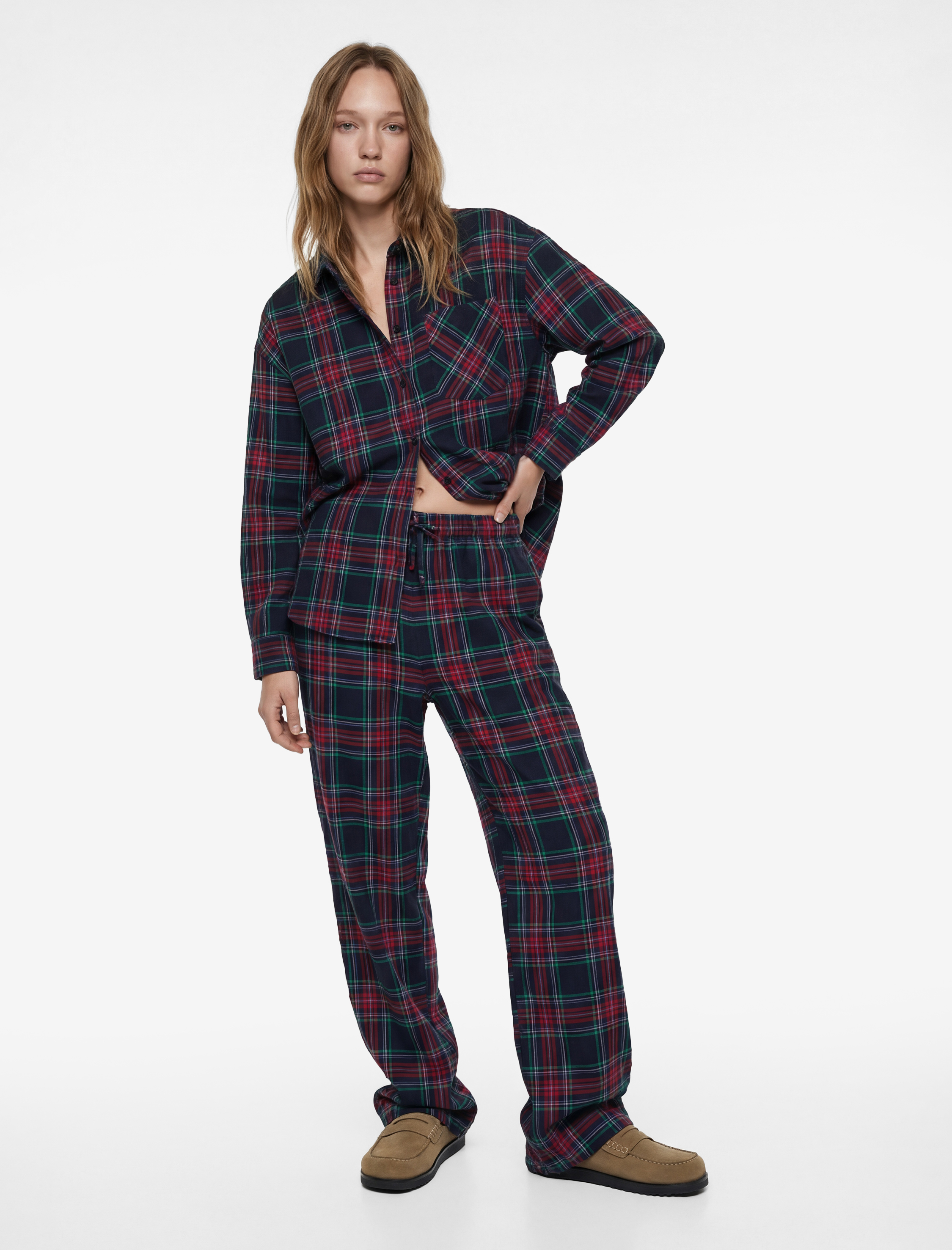   Pamuklu Cepli Ekoseli Pijama Altı