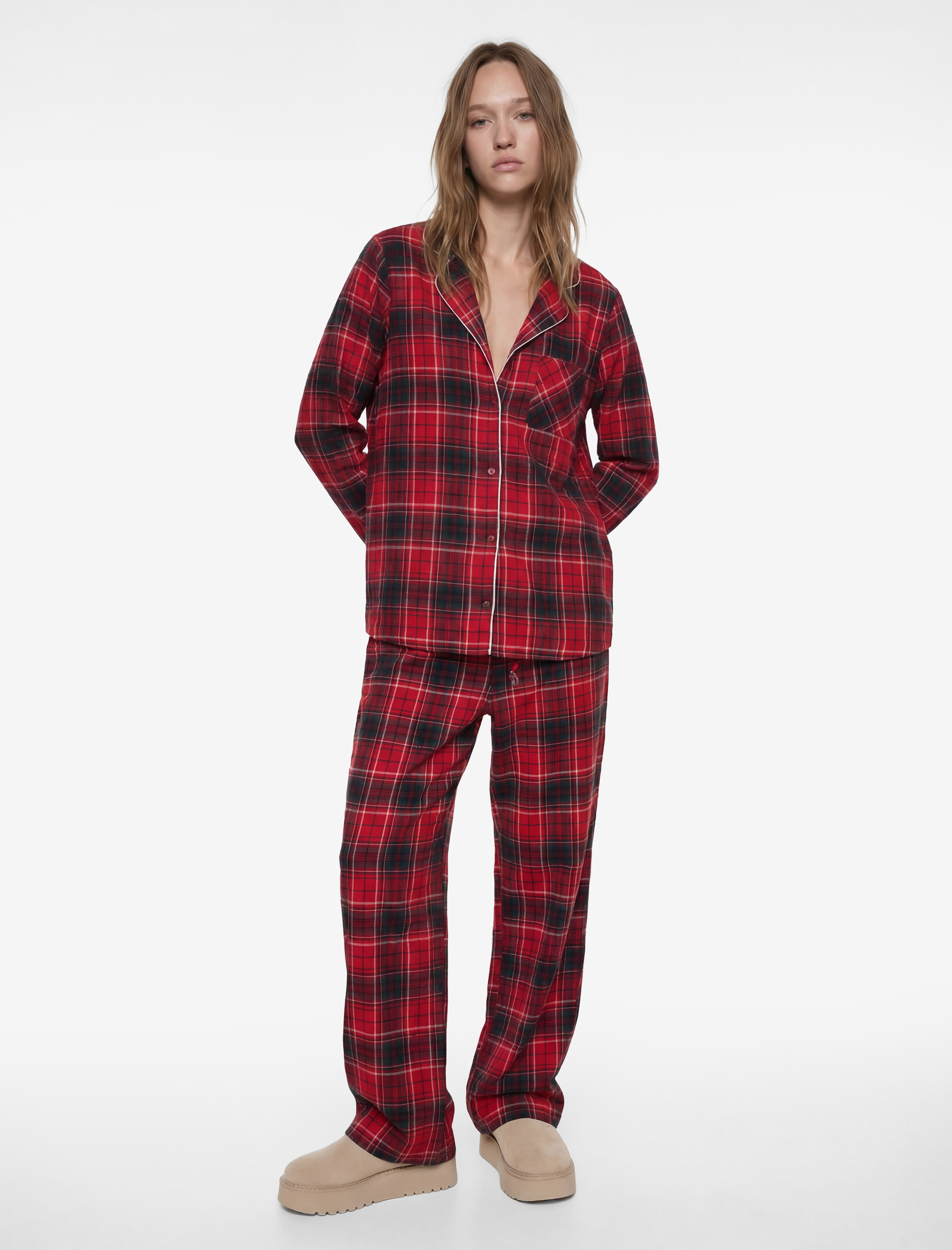   Pamuklu Cepli Ekoseli Pijama Altı