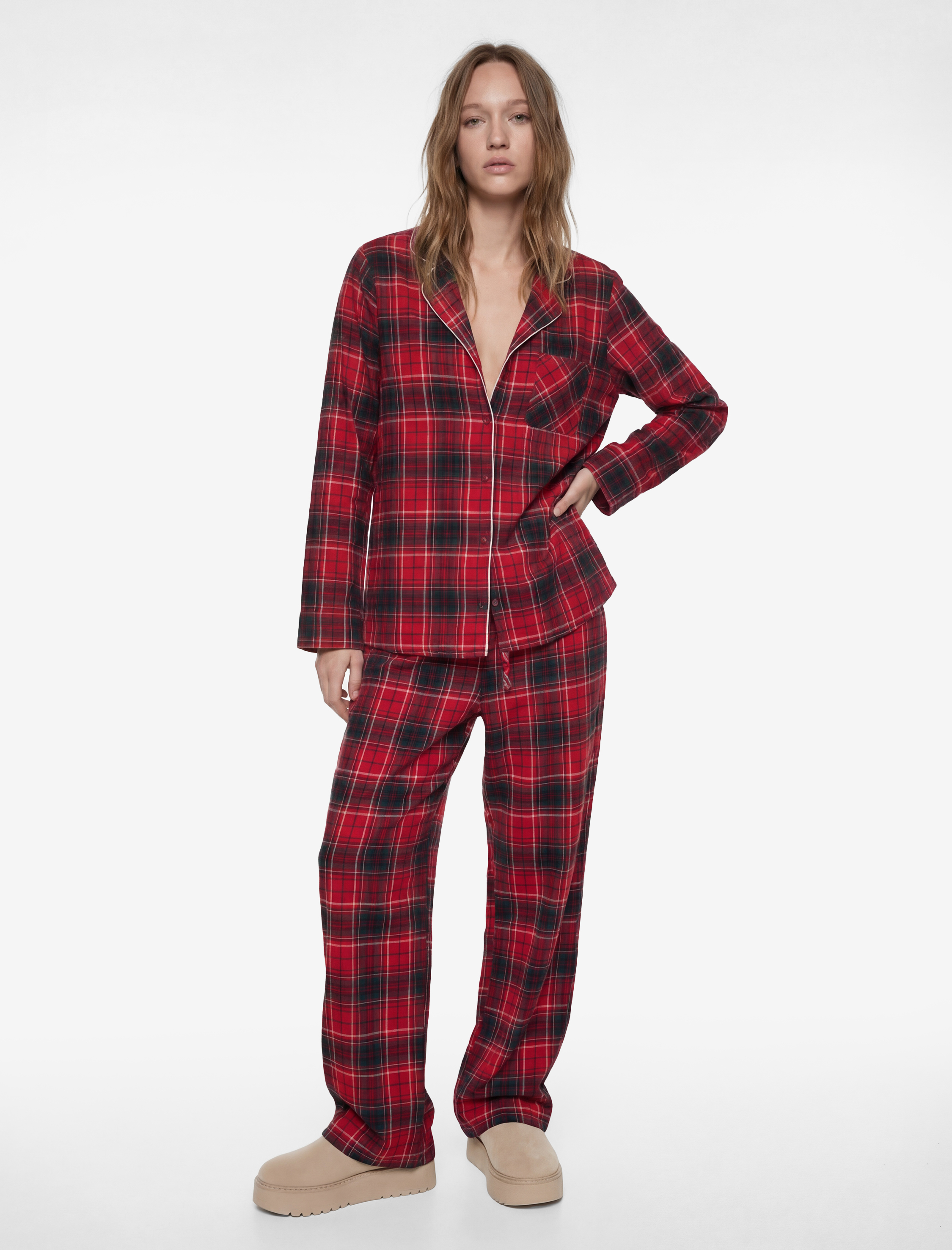   Pamuklu Cepli Ekoseli Pijama Altı