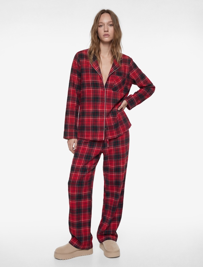  Pamuklu Cepli Ekoseli Pijama Altı