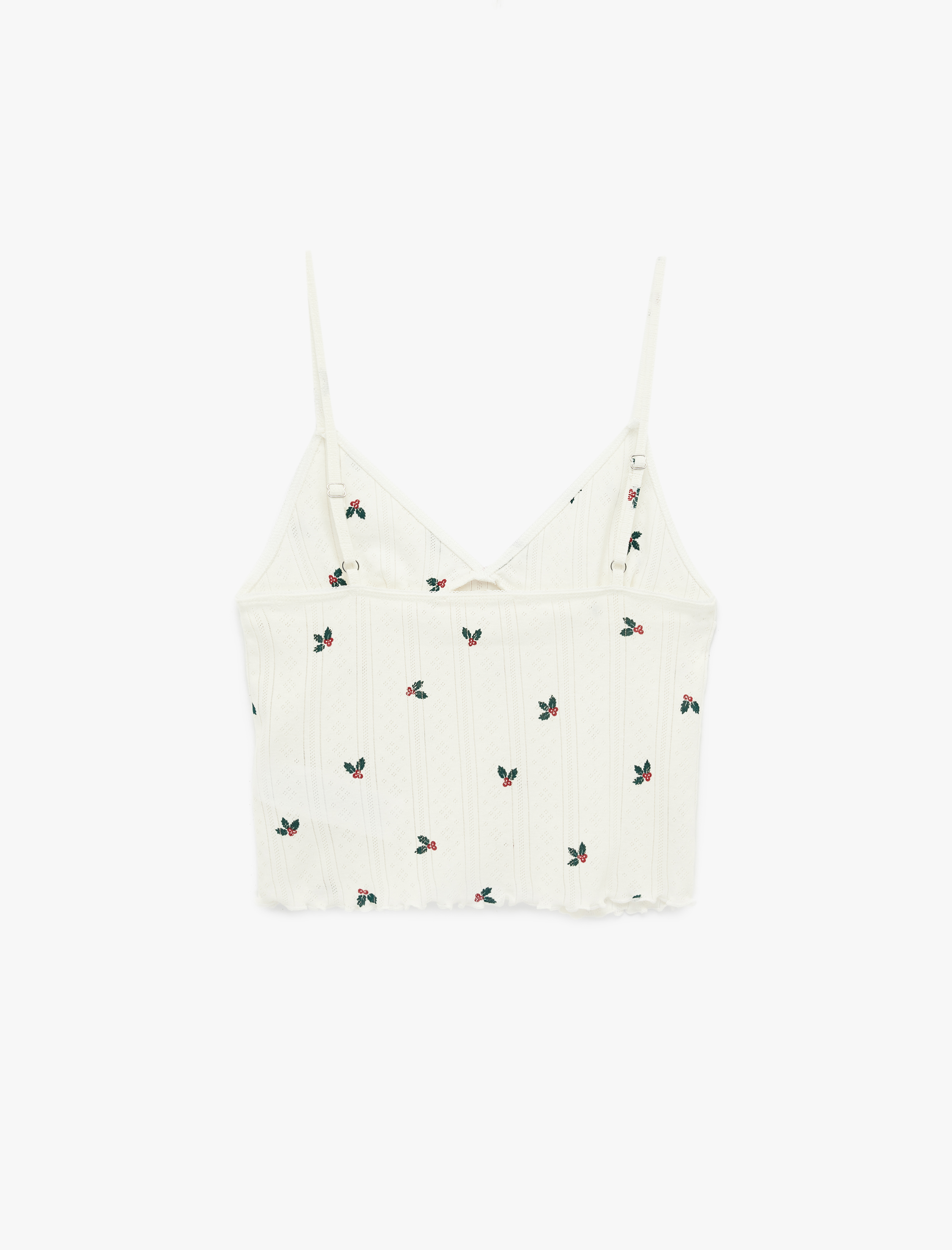   V Yaka Pamuklu Yılbaşı Çiçeği Desenli Askılı Pijama Üstü