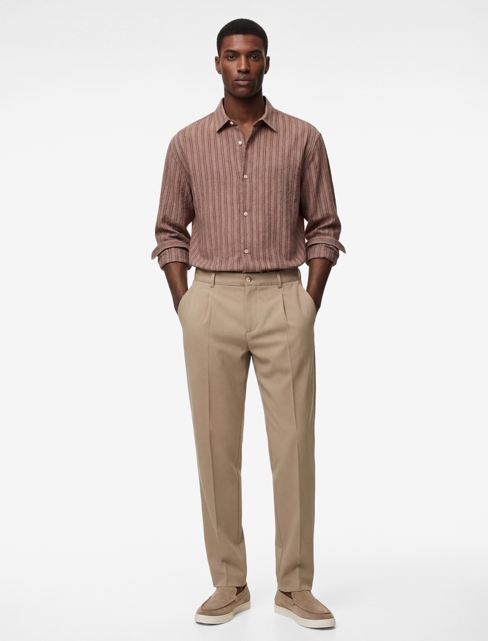  Rahat Kalıp Cepli Viskon Karışımlı Pileli Kumaş Pantolon