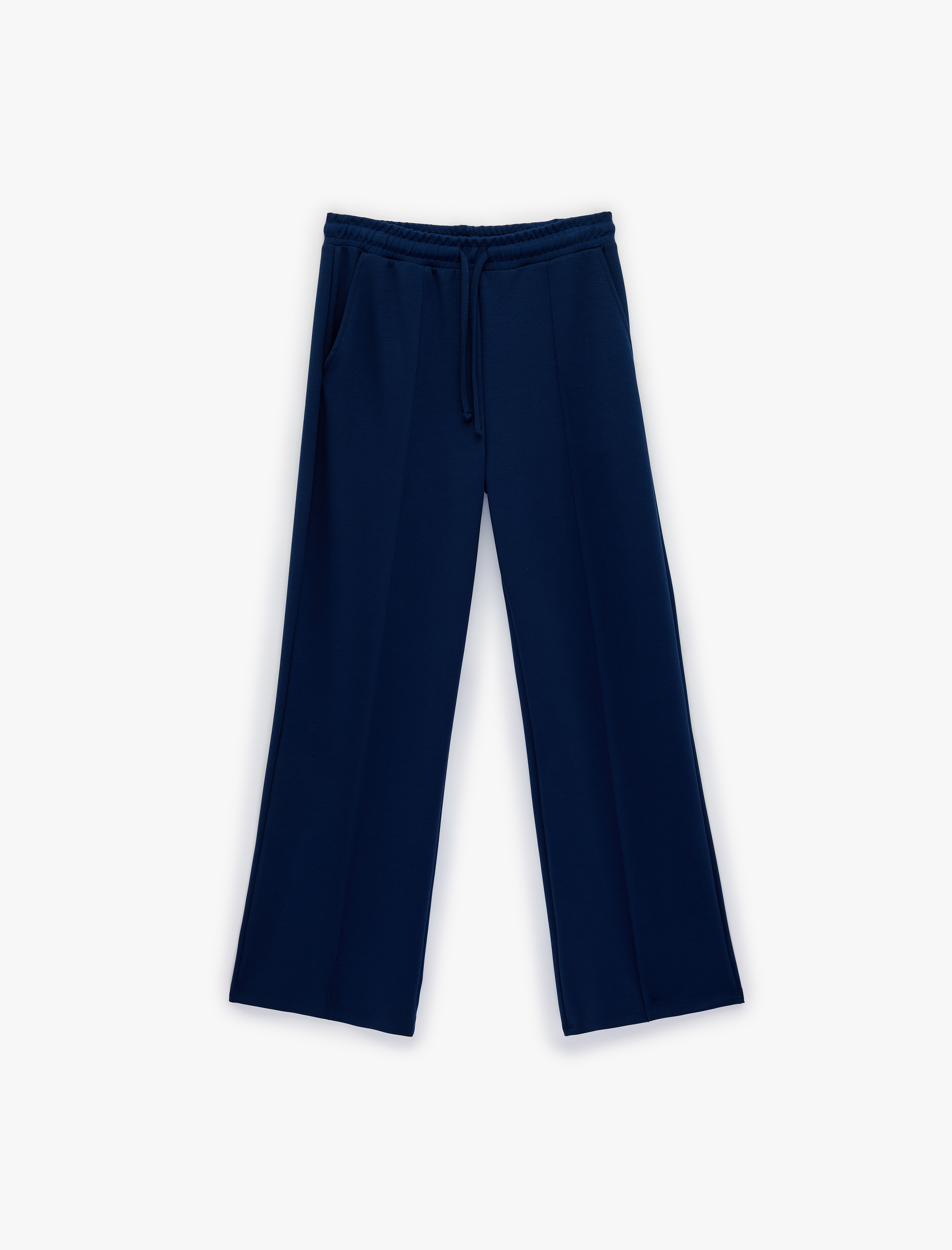   Nervürlü Beli Bağcıklı Cepli Geniş Paça Eşofman Altı