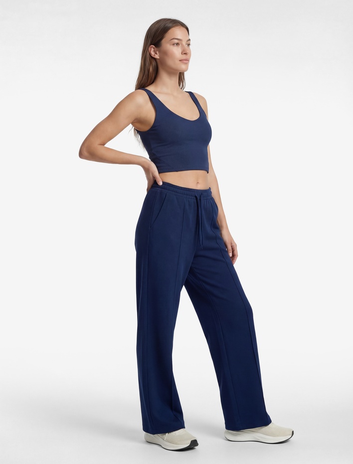  Nervürlü Beli Bağcıklı Cepli Geniş Paça Eşofman Altı