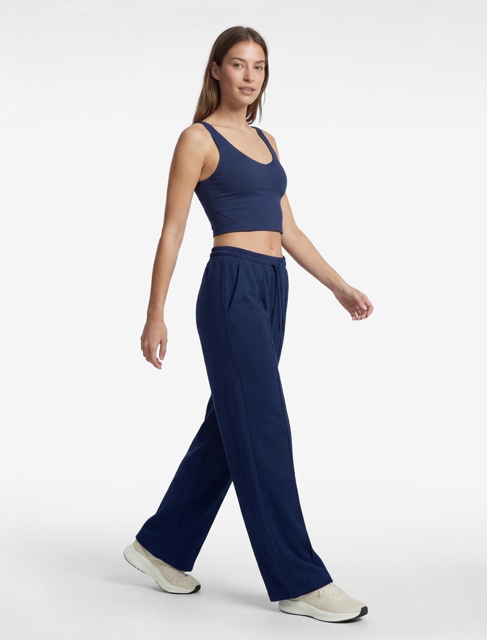  Nervürlü Beli Bağcıklı Cepli Geniş Paça Eşofman Altı