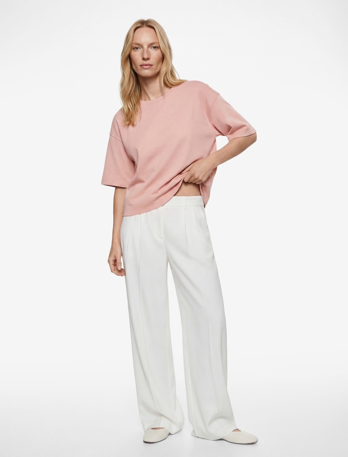  Straight Fit Bisiklet Yaka Pamuklu Kısa Kollu Tişört