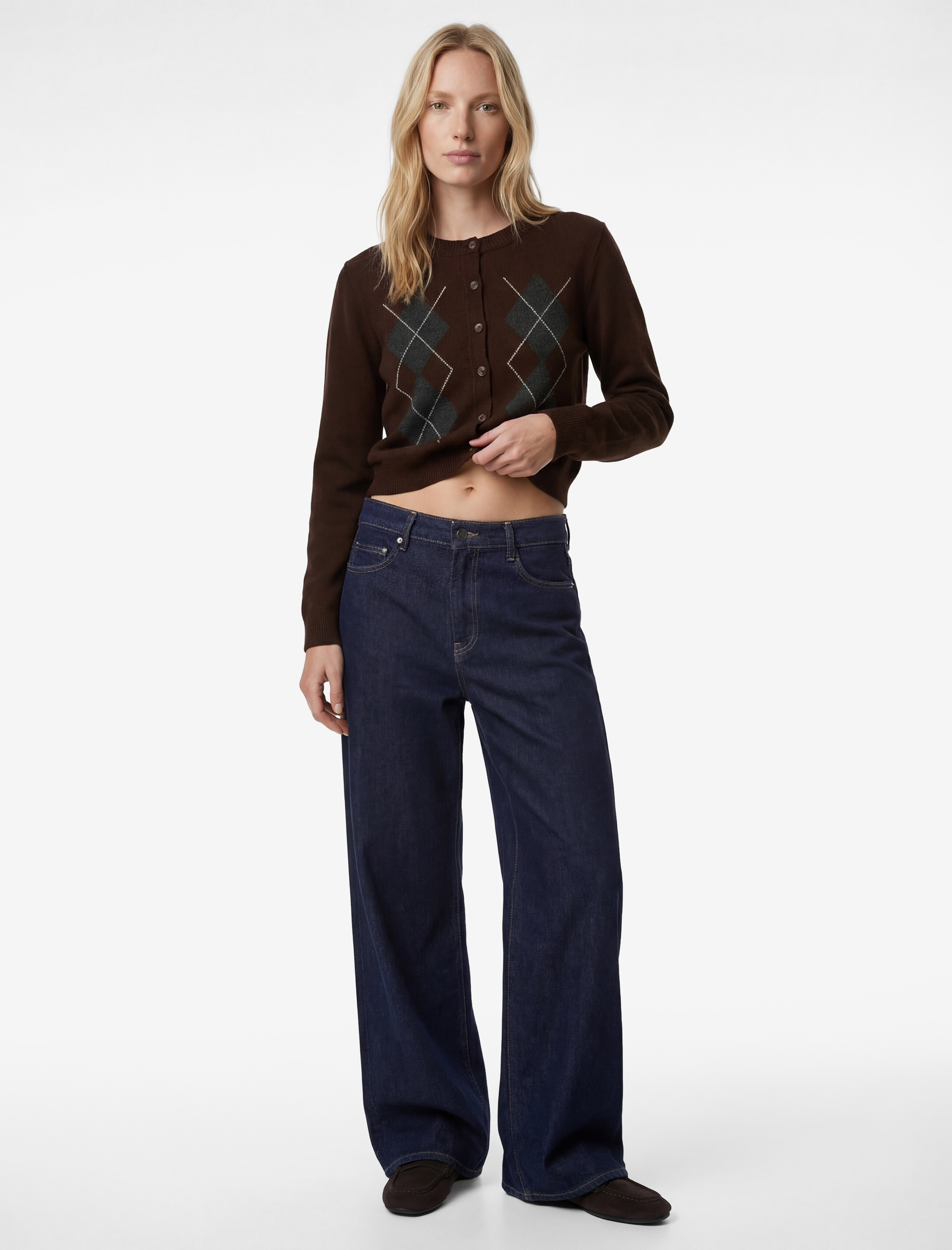   Uzun Kollu Bisiklet Yaka Baklava Desenli Triko Hırka