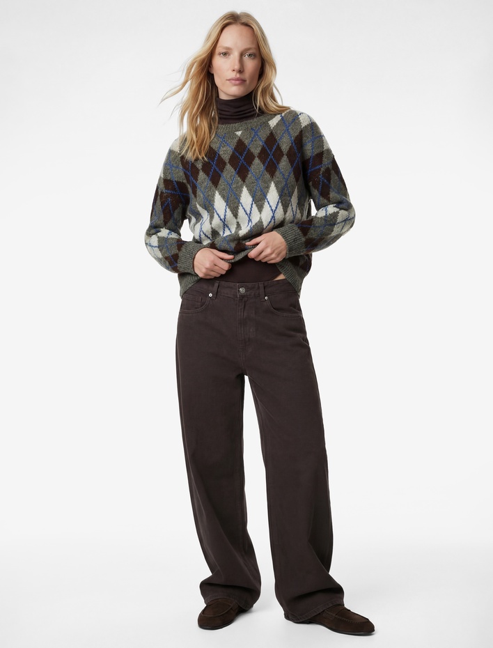  Uzun Kollu Bisiklet Yaka Baklava Desenli Triko Kazak