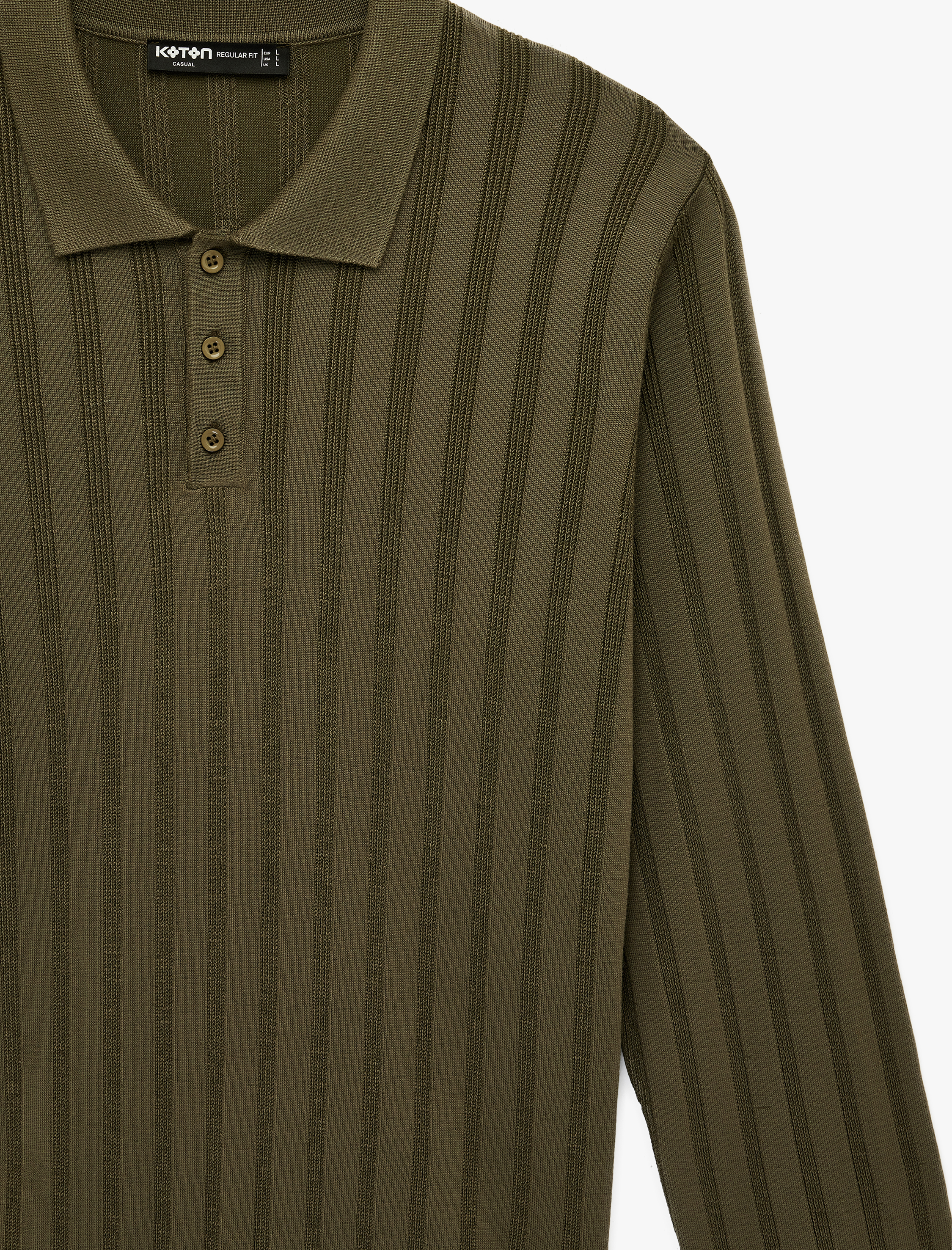   Polo Yaka Düğme Detaylı Uzun Kollu Kışlık Triko Kazak