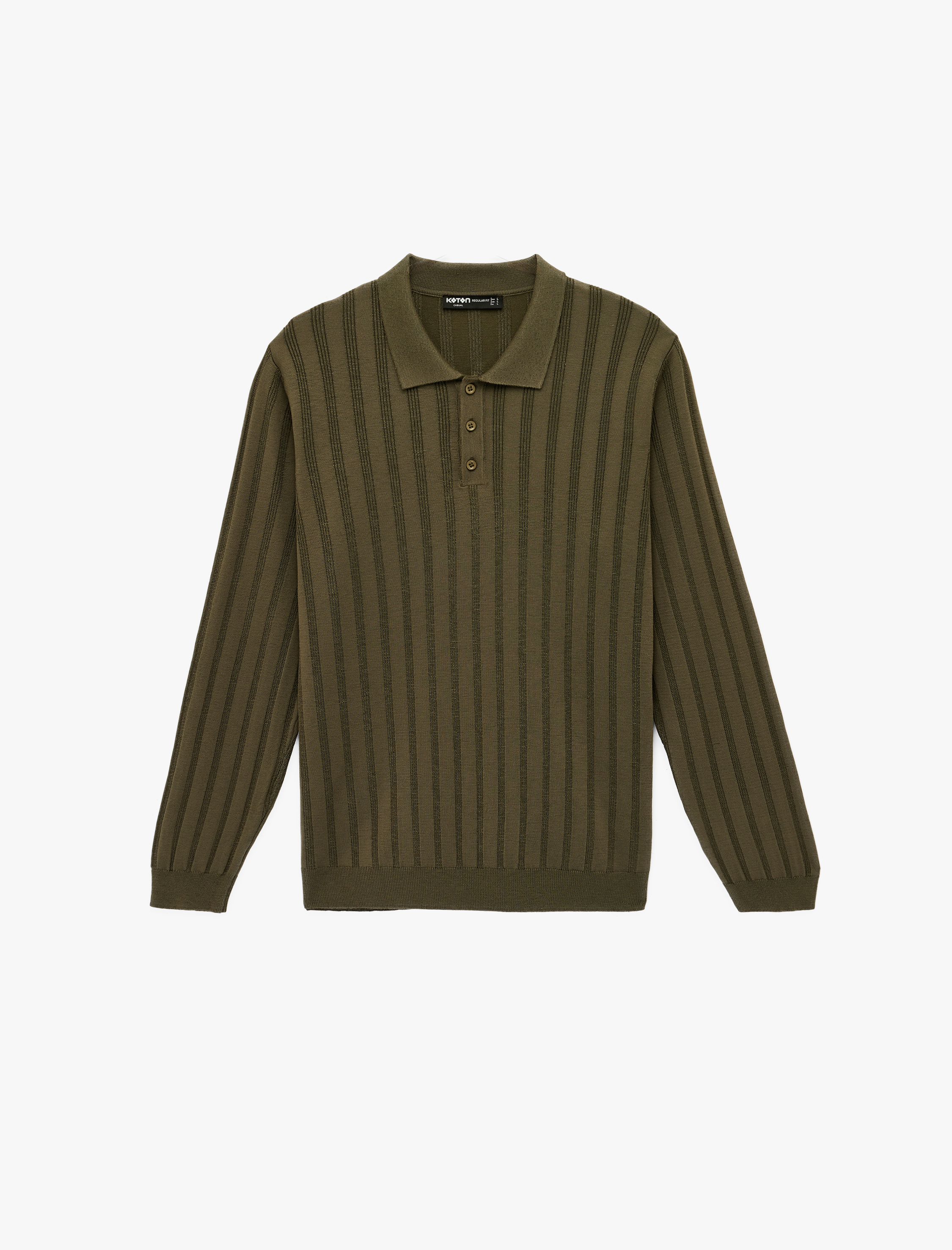   Polo Yaka Düğme Detaylı Uzun Kollu Kışlık Triko Kazak