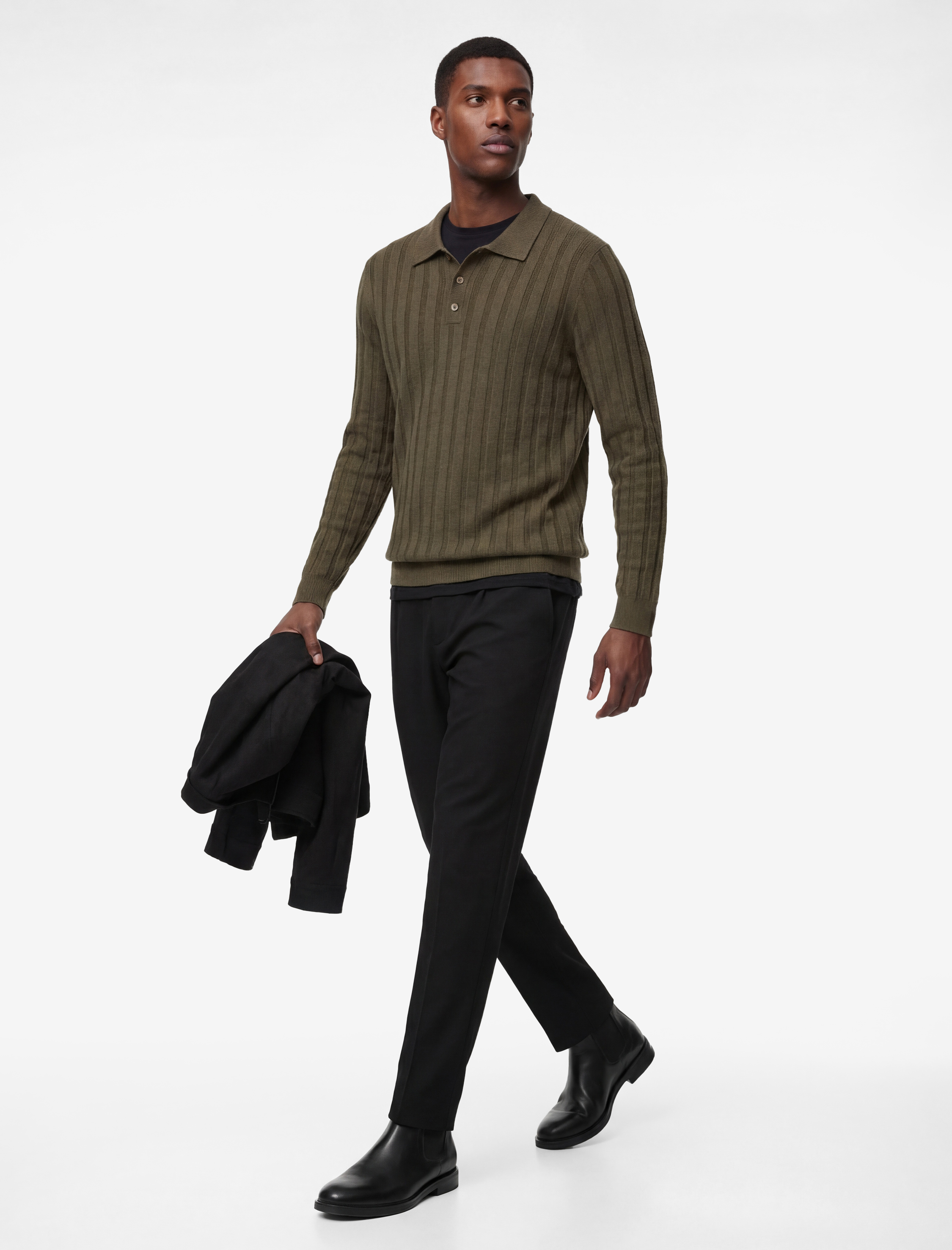   Polo Yaka Düğme Detaylı Uzun Kollu Kışlık Triko Kazak