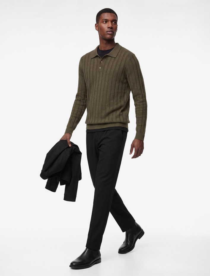  Polo Yaka Düğme Detaylı Uzun Kollu Kışlık Triko Kazak